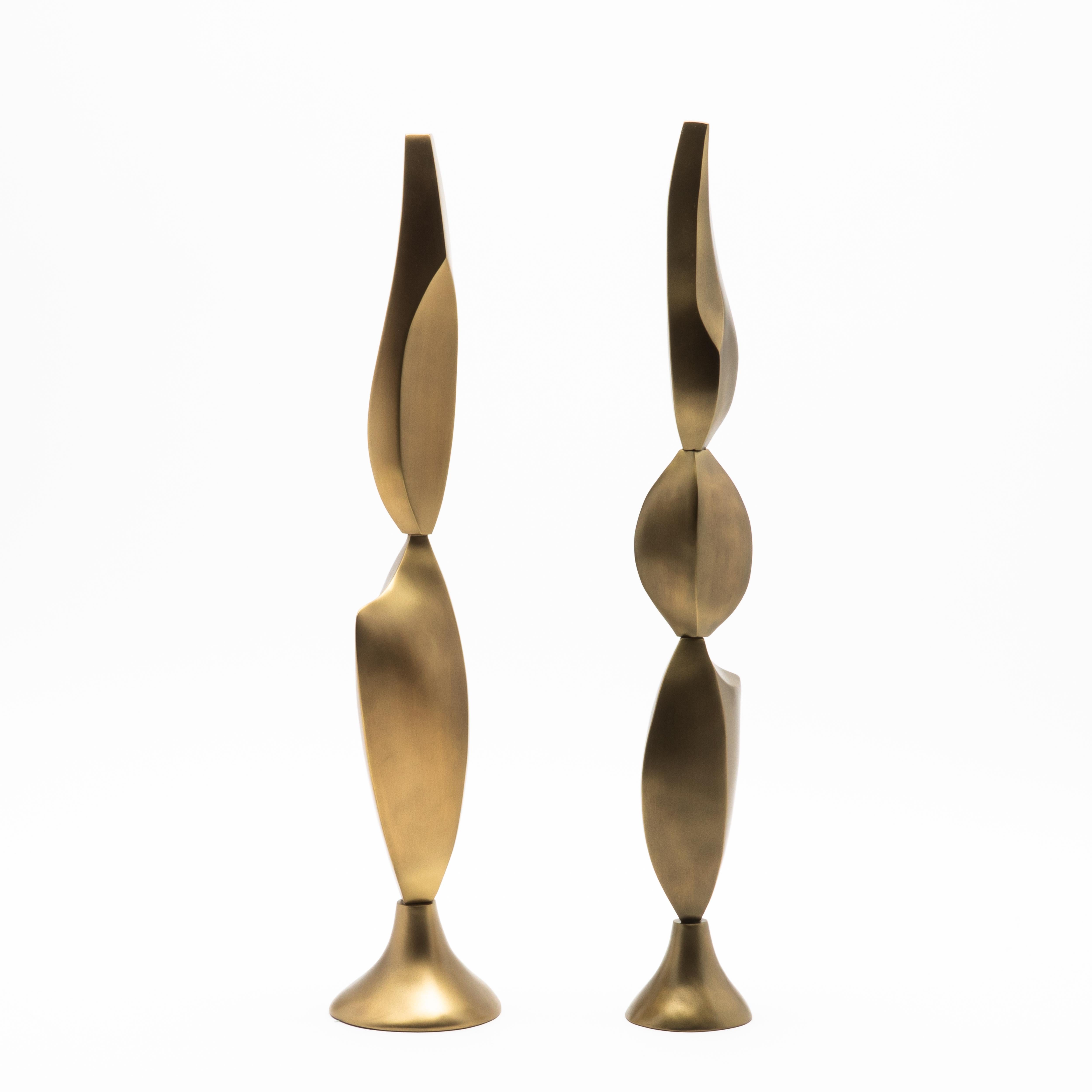XXIe siècle et contemporain Paire de Sculptures Modernes Abstraites en Bronze Patina Brass par Patrick Coard Paris en vente