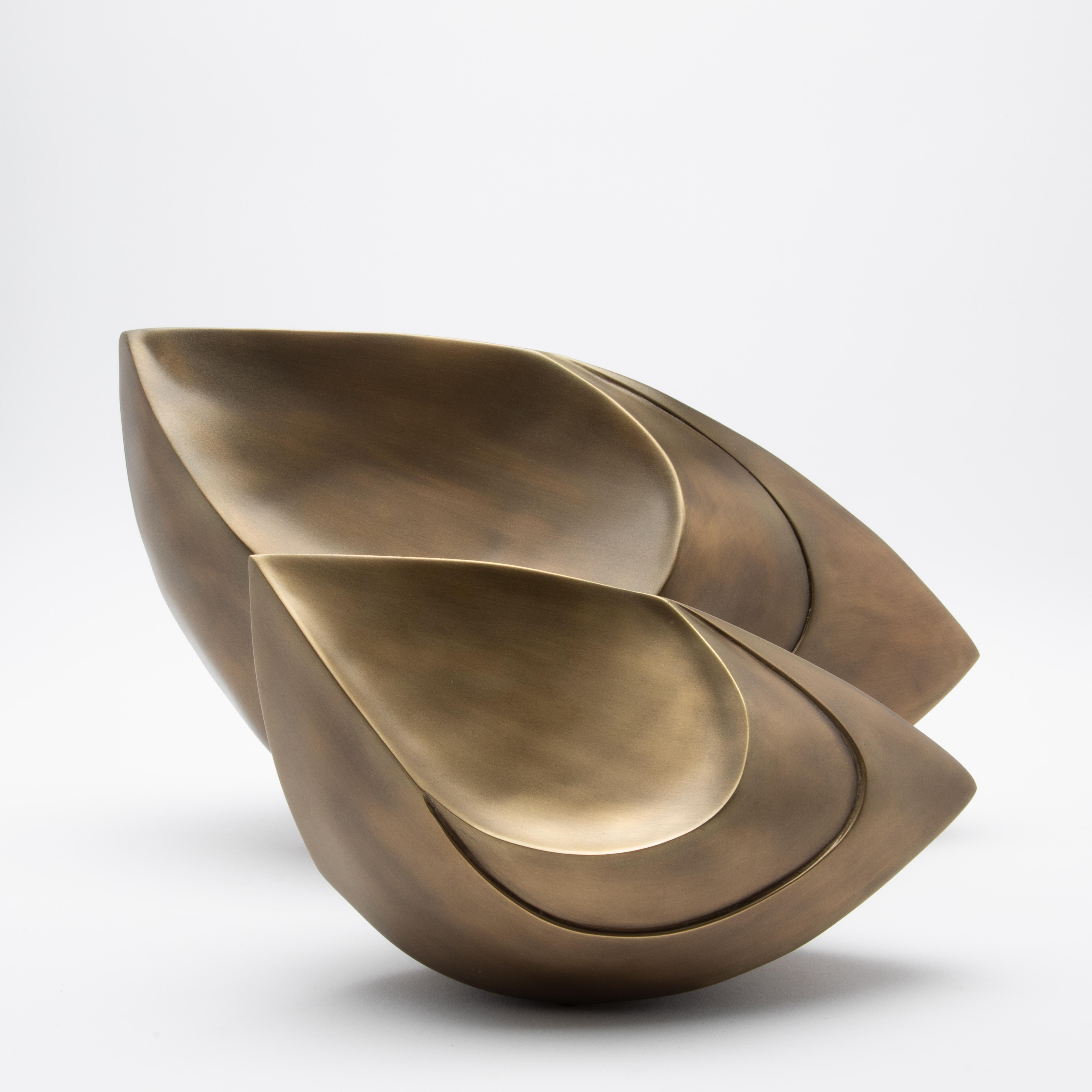 Laiton Paire de Sculptures Modernes Abstraites en Bronze Patina Brass par Patrick Coard Paris en vente