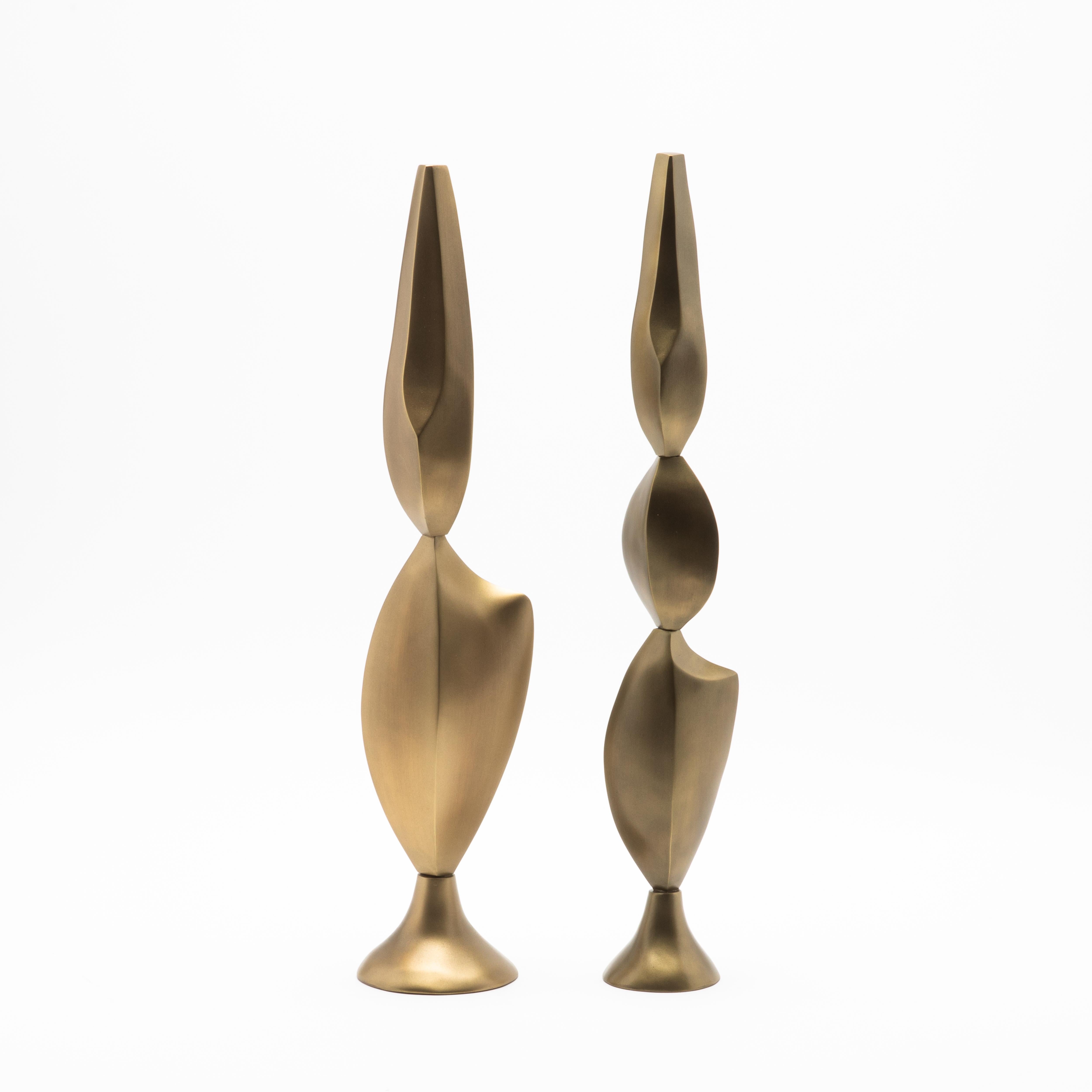 Laiton Paire de Sculptures Modernes Abstraites en Bronze Patina Brass par Patrick Coard Paris en vente