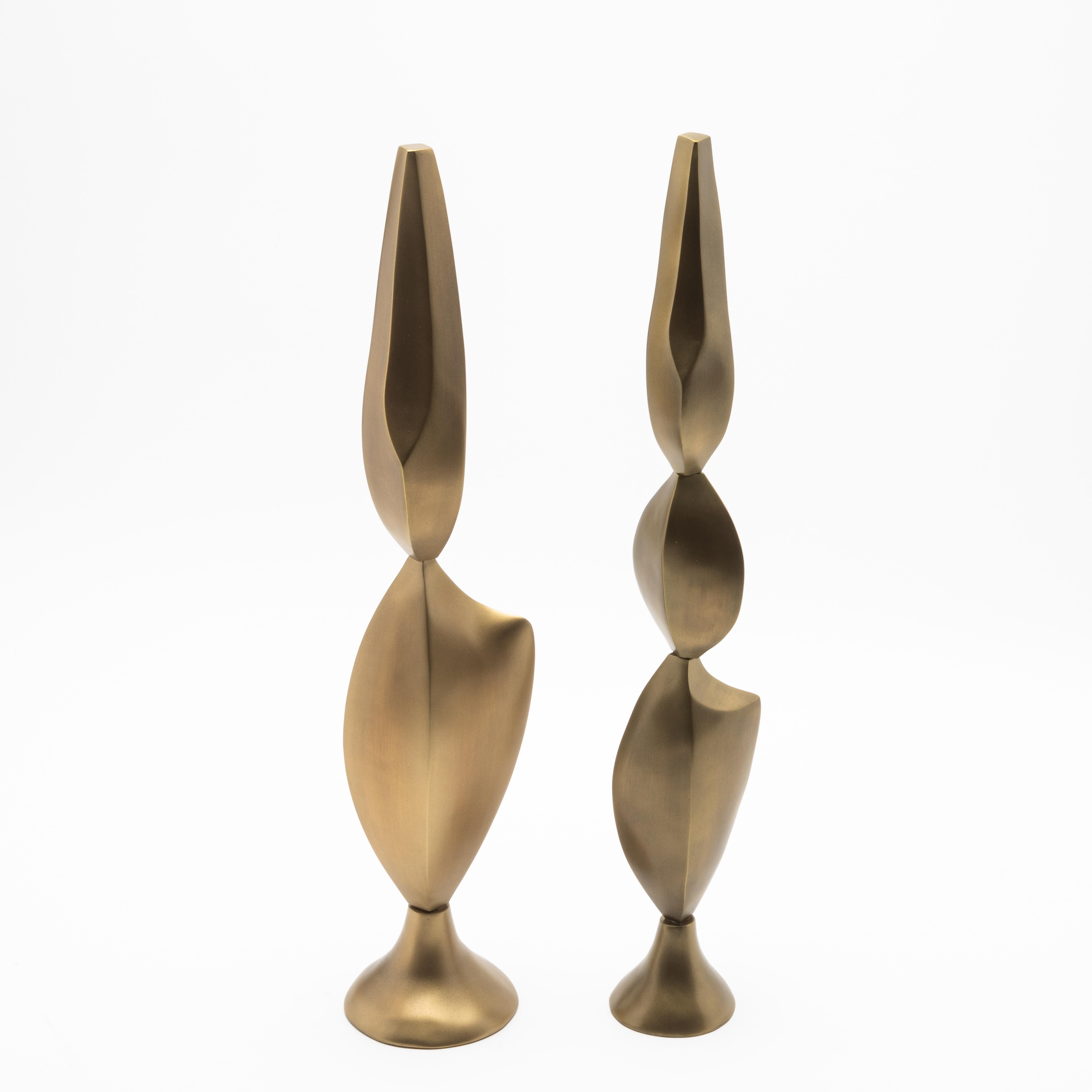Paire de Sculptures Modernes Abstraites en Bronze Patina Brass par Patrick Coard Paris en vente 1