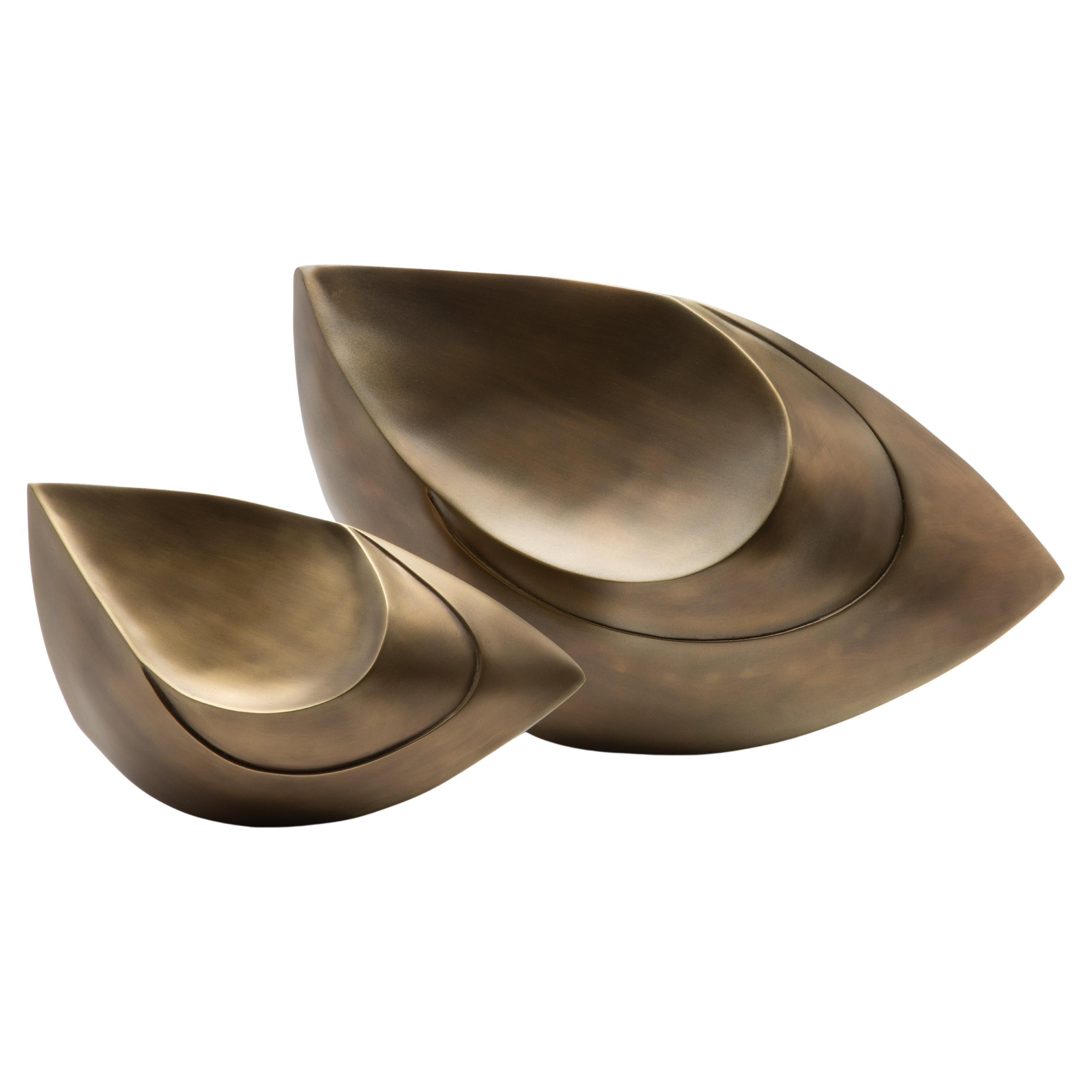 Paire de Sculptures Modernes Abstraites en Bronze Patina Brass par Patrick Coard Paris en vente