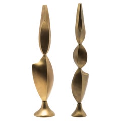 Paire de Sculptures Modernes Abstraites en Bronze Patina Brass par Patrick Coard Paris