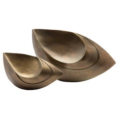 Pair of Modern Abstract Sculptures in Bronze Patina Brass by Patrick Coard Paris