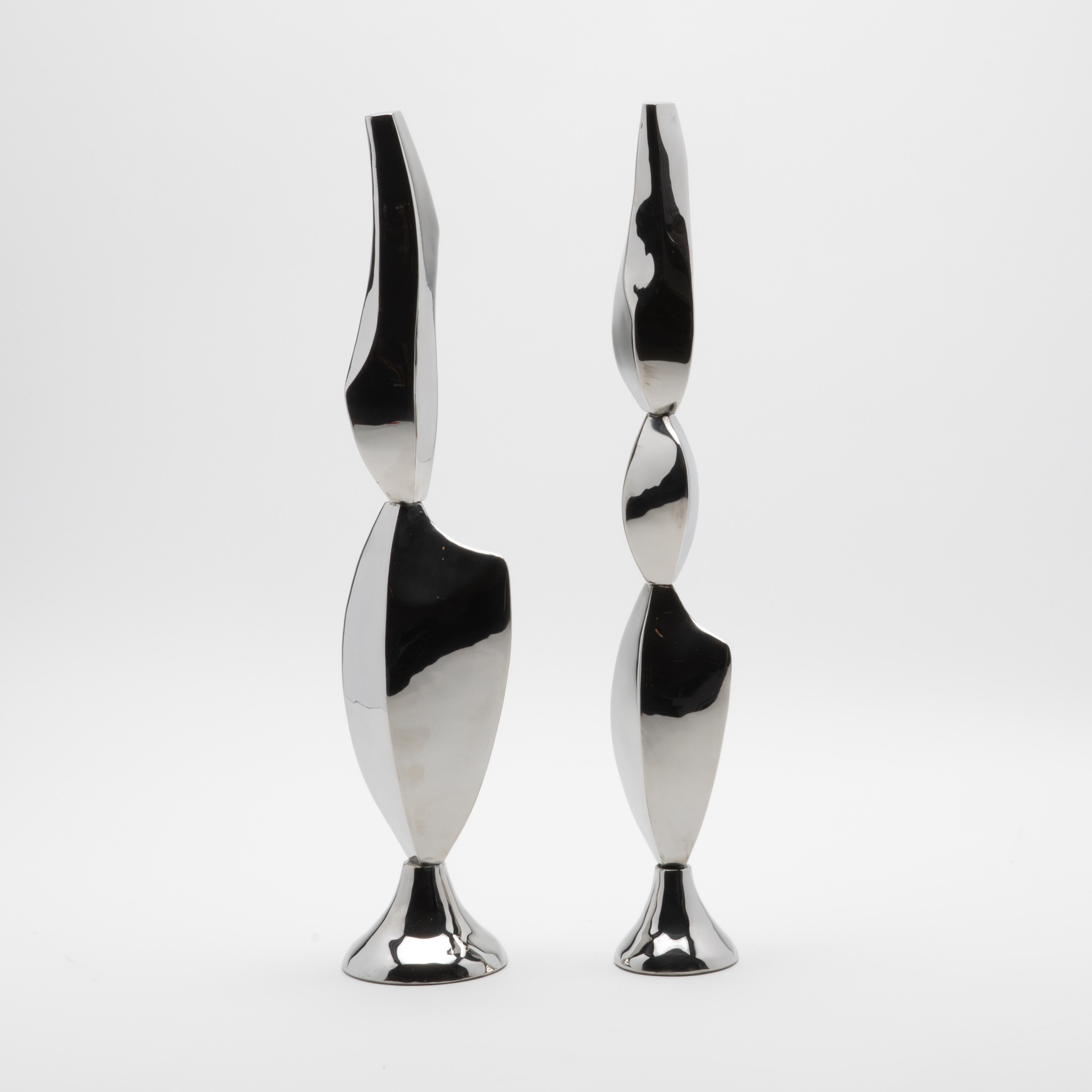 Art Déco Coppia di sculture astratte moderne in acciaio lucido di Patrick Coard Paris in vendita