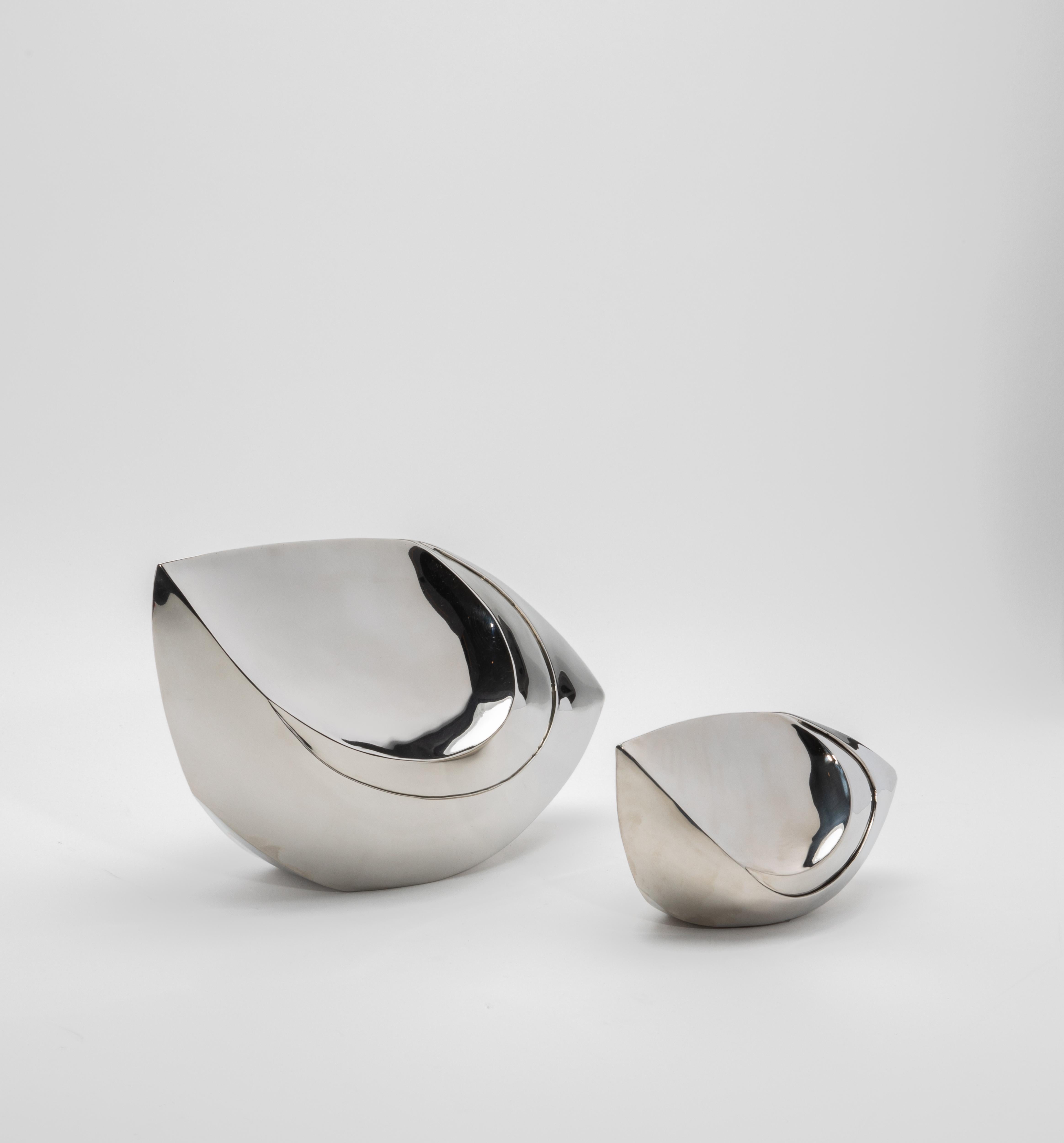 Acier inoxydable Paire de sculptures abstraites modernes en acier poli de Patrick Coard Paris en vente