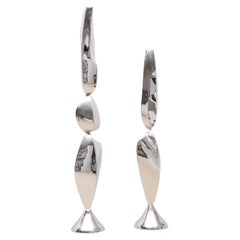 Pair of Modern Abstract XL Sculptures in Polished Steel by Patrick Coard Paris