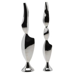Paire de sculptures abstraites modernes en acier poli de Patrick Coard Paris