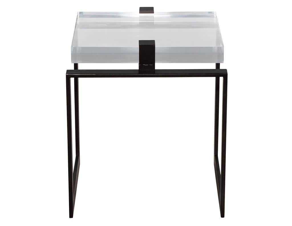 American Pair of Modern Acrylic and Metal Side Tables For Sale