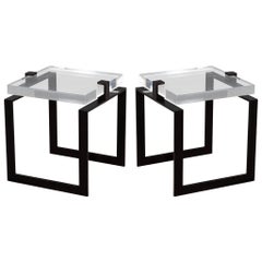 Pair of Modern Acrylic and Metal Side Tables