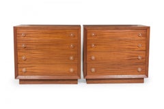Pair of Modern Age Ribbon Mahogany and Lucite Disk Drawer Pull Four-Drawer Commo