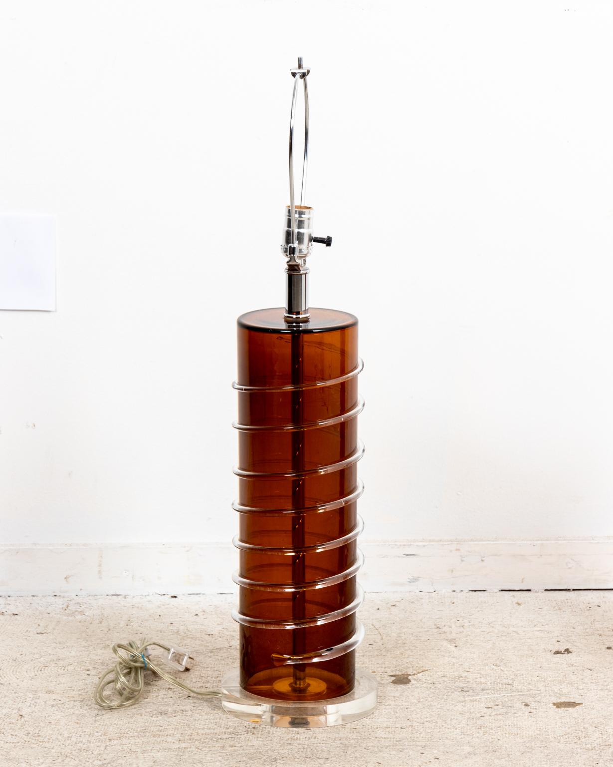 20th Century Pair of Modern Amber Glass Lamps