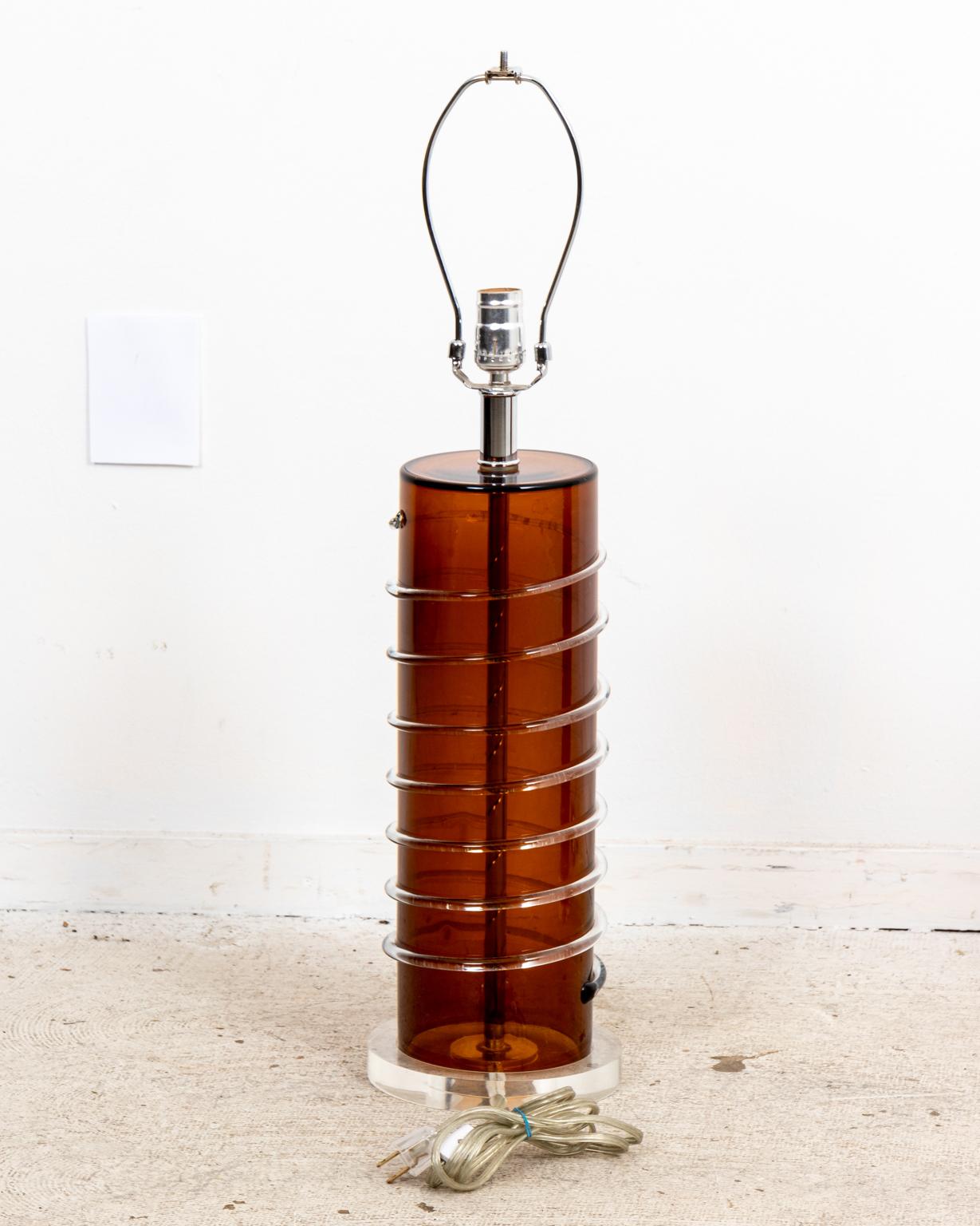 Pair of Modern Amber Glass Lamps 1