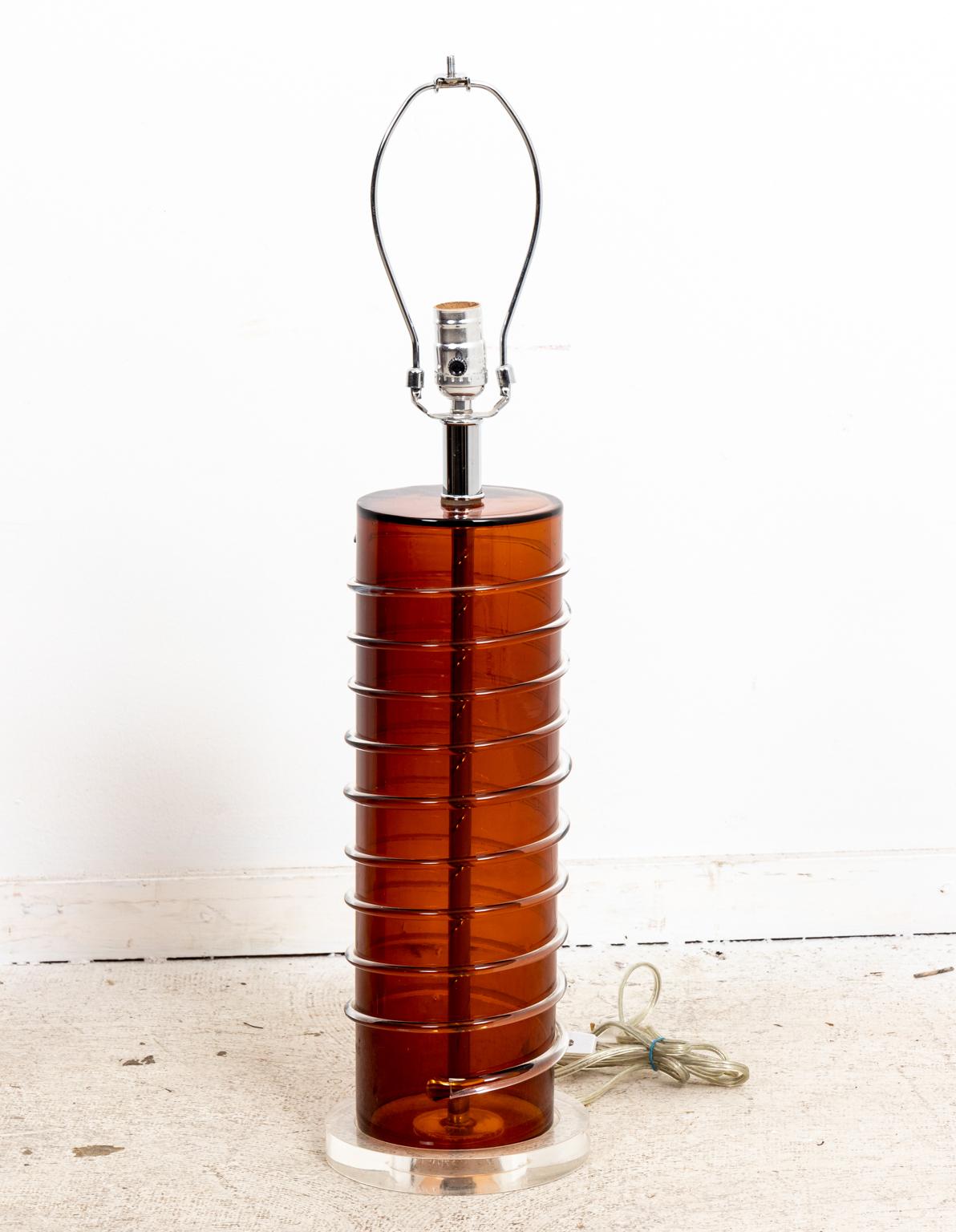 Pair of Modern Amber Glass Lamps 4
