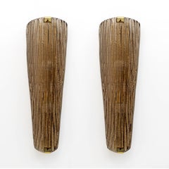 Pair of Modern Amber Murano Glass and Brass Sconces
