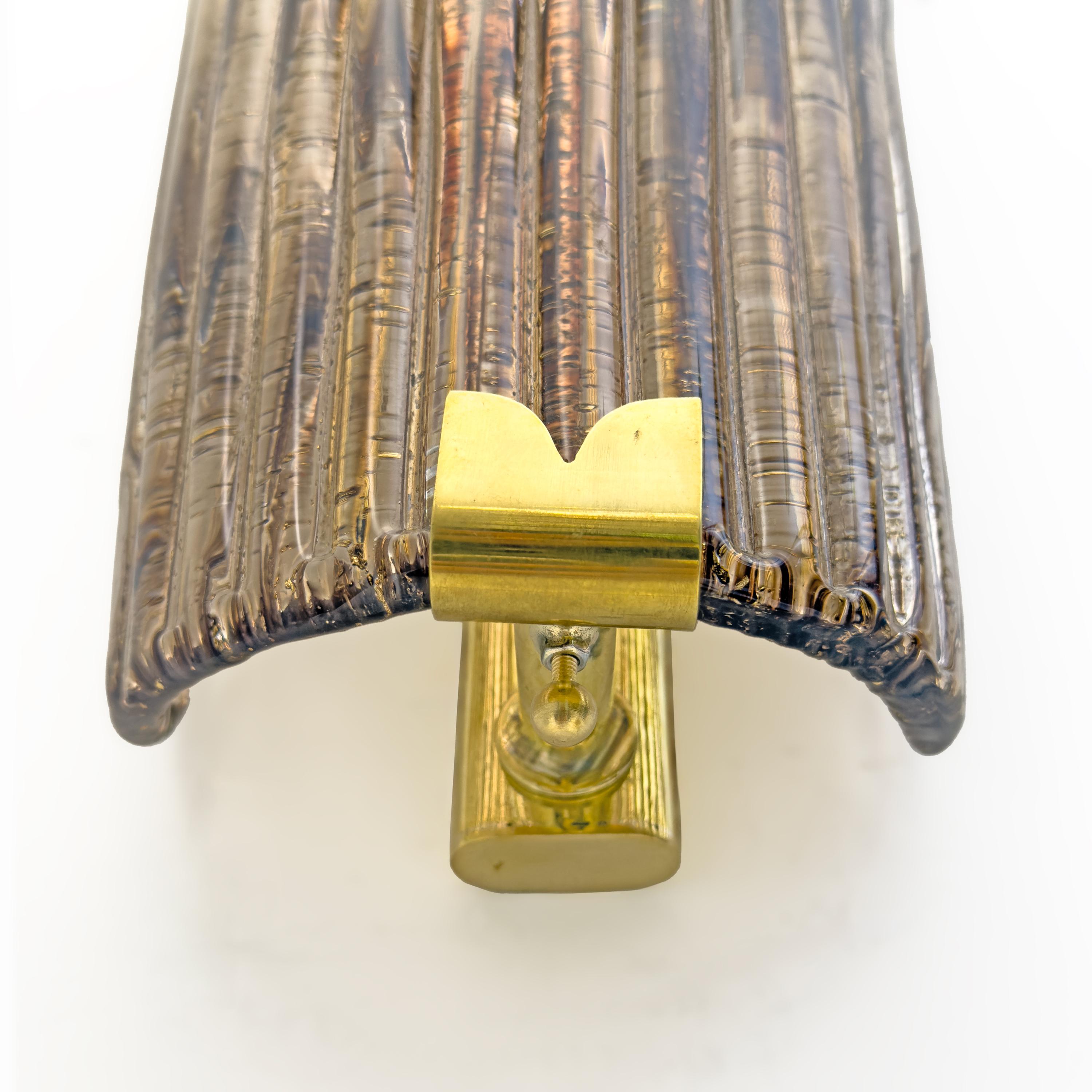 Pair of Modern Amber Murano Glass and Brass Sconces For Sale 3