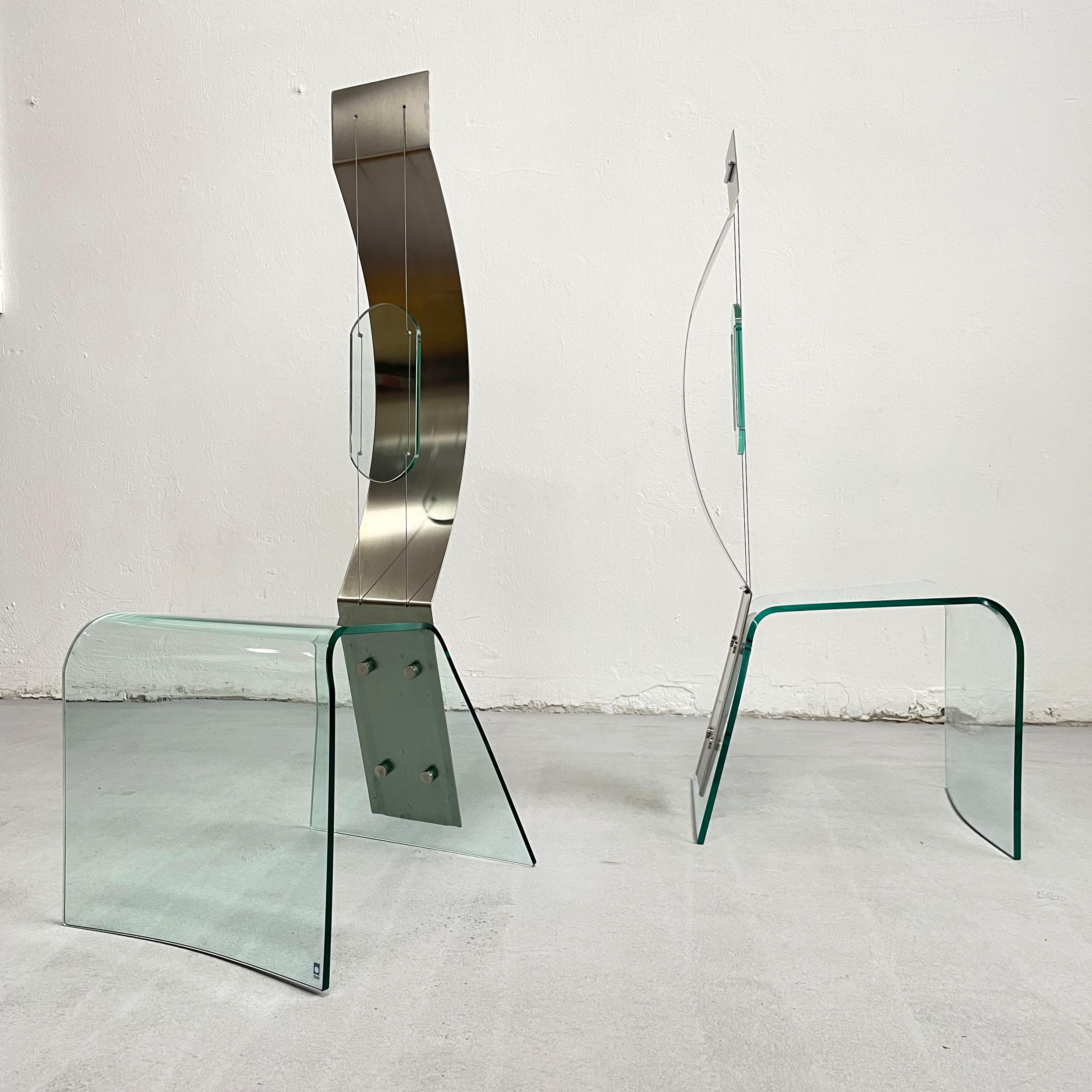 Pair of Modern Shiro Kuramata Style Glass and Steel Chairs, 1980s / 1990s  For Sale 5