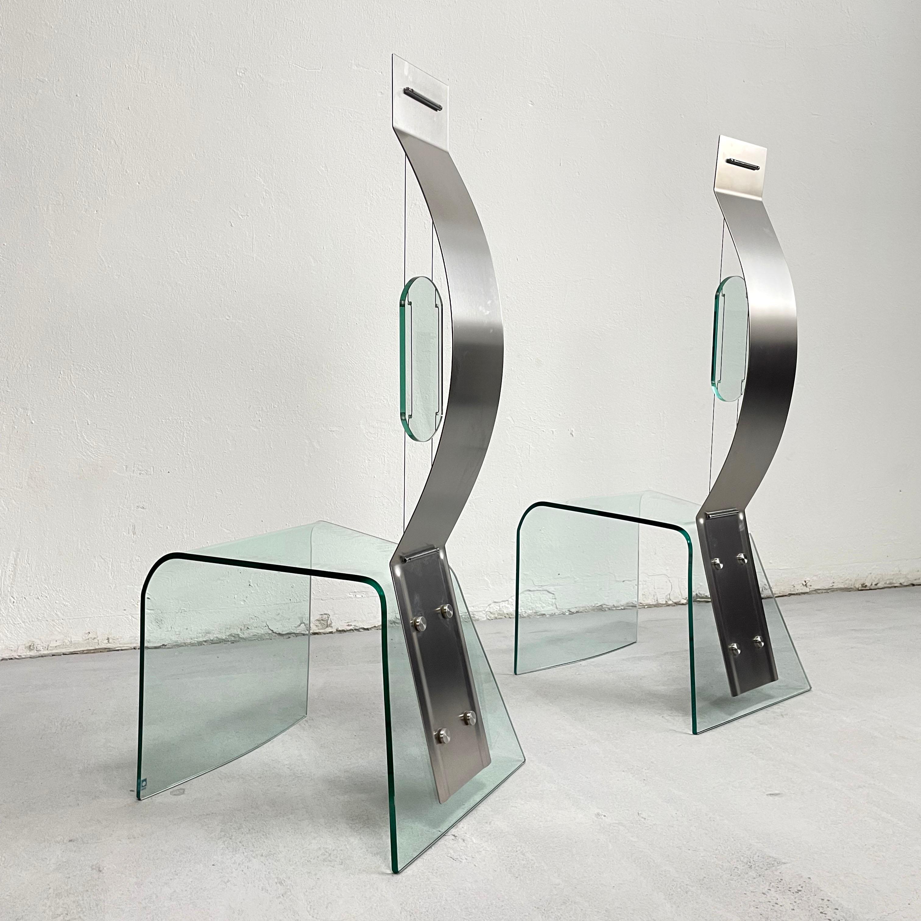 Pair of Modern Shiro Kuramata Style Glass and Steel Chairs, 1980s / 1990s  For Sale 6