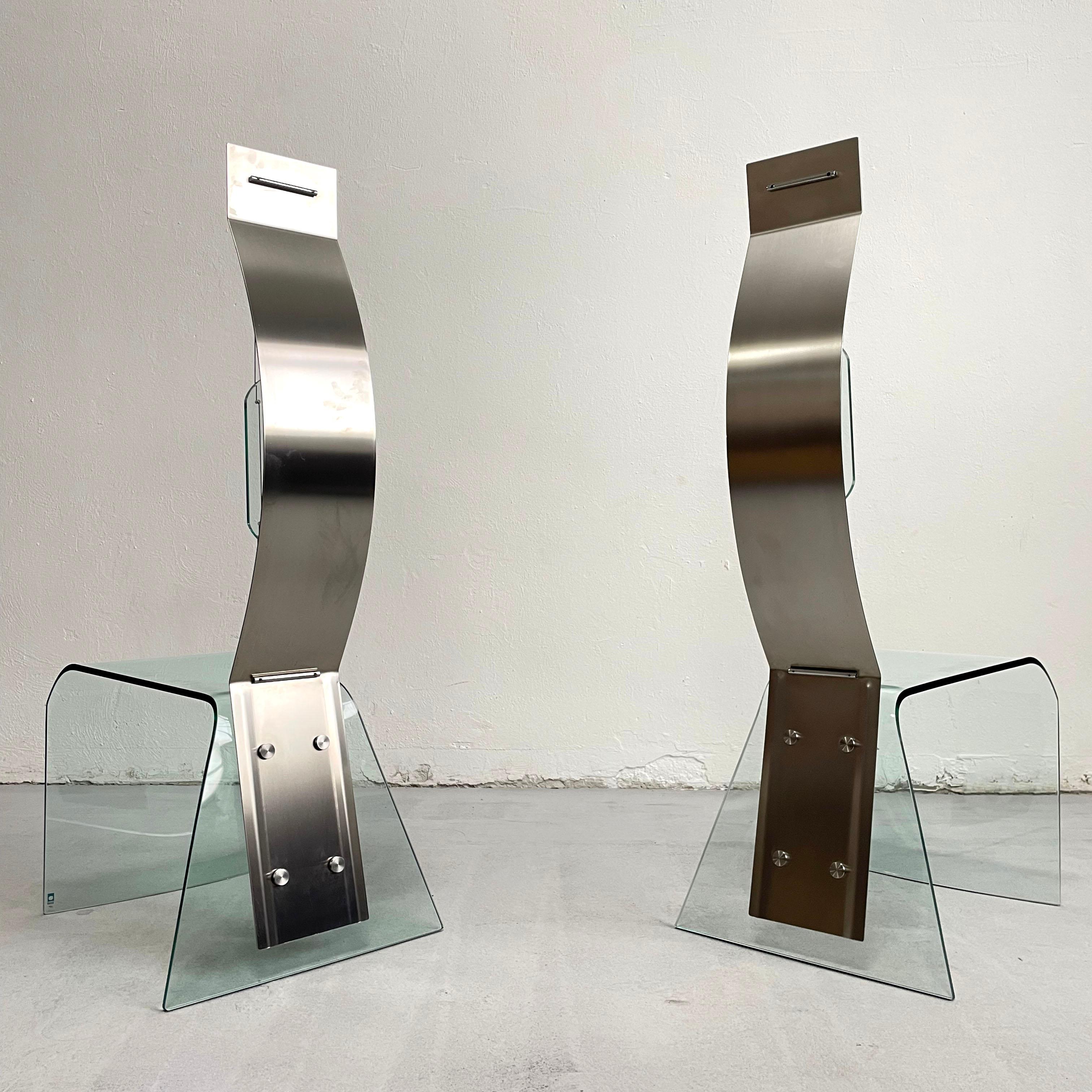 Pair of Modern Shiro Kuramata Style Glass and Steel Chairs, 1980s / 1990s  For Sale 7