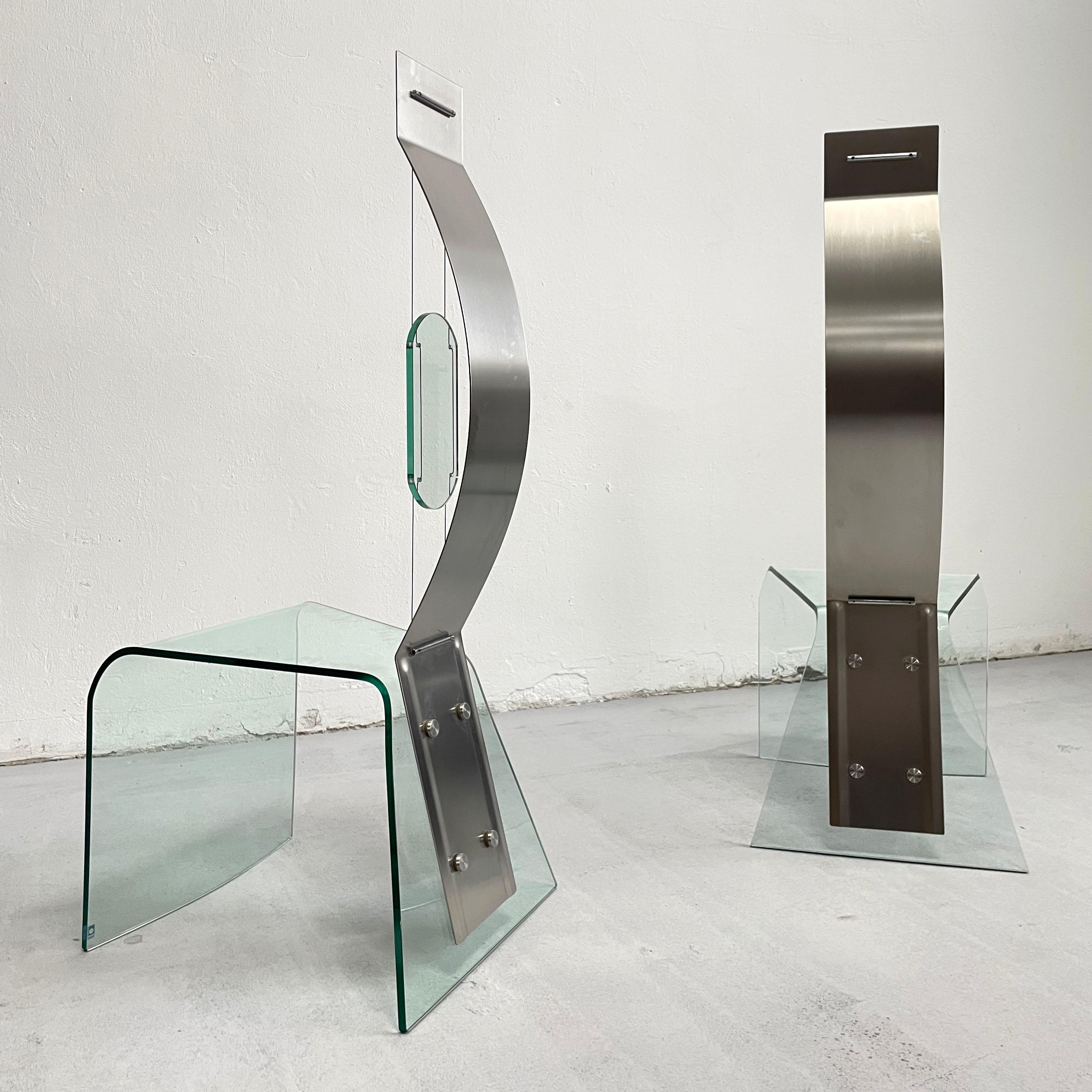 Pair of Modern Shiro Kuramata Style Glass and Steel Chairs, 1980s / 1990s  For Sale 8