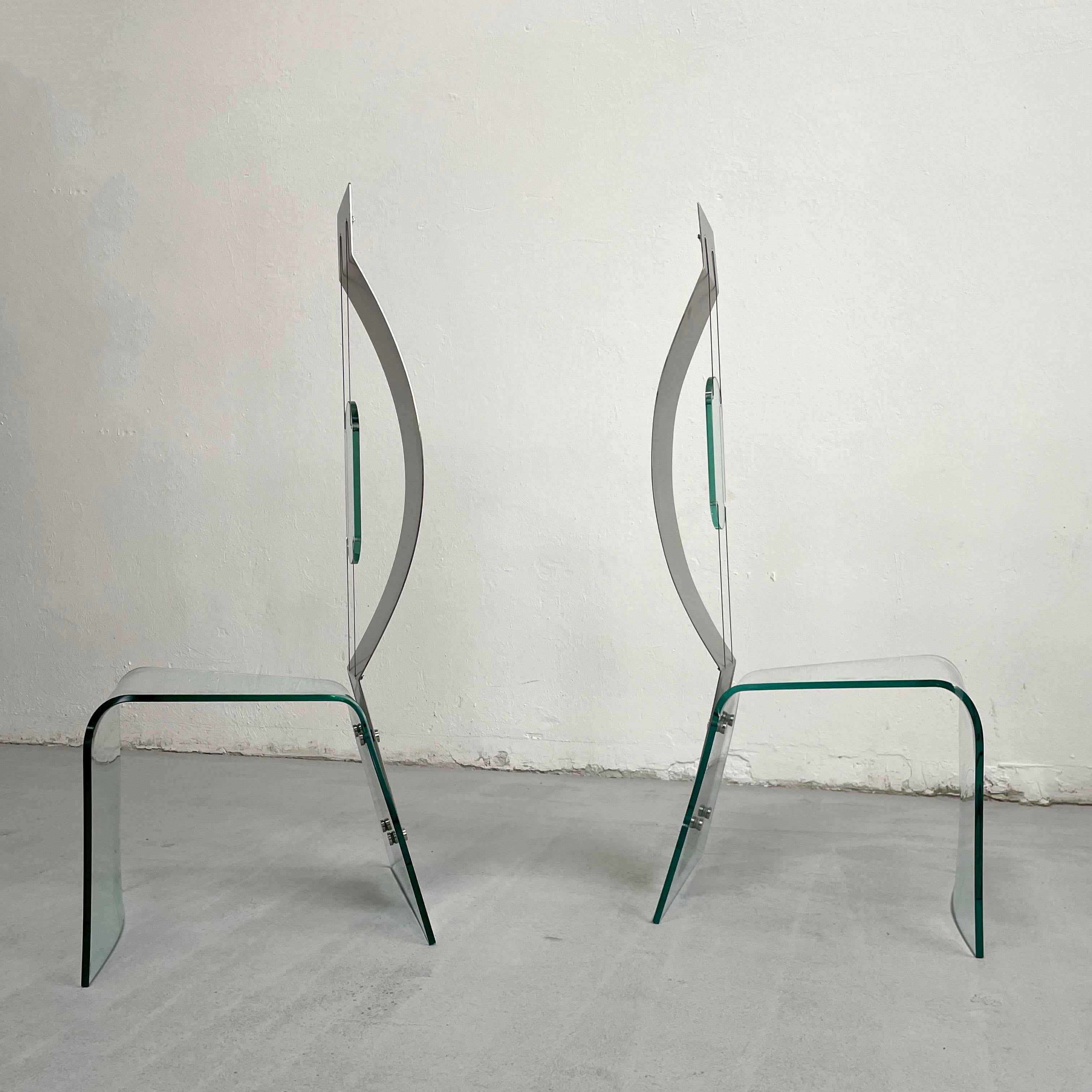 Pair of Modern Shiro Kuramata Style Glass and Steel Chairs, 1980s / 1990s  For Sale 3