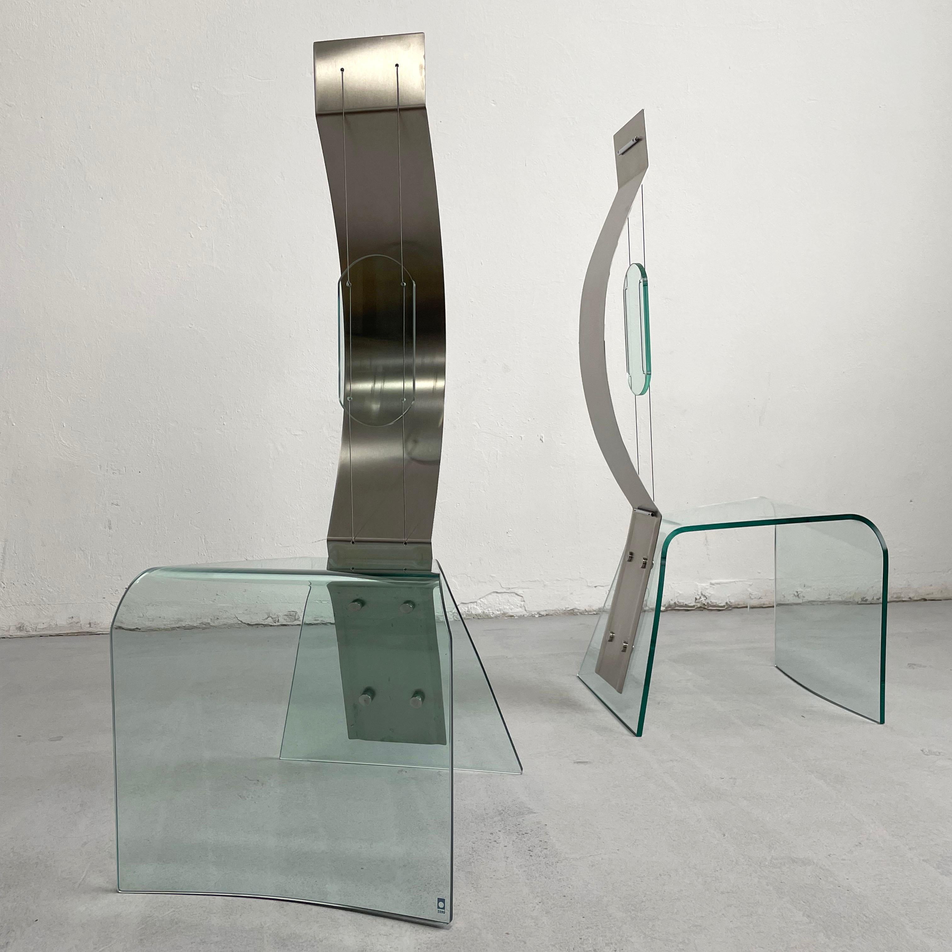 Pair of Modern Shiro Kuramata Style Glass and Steel Chairs, 1980s / 1990s  For Sale 4