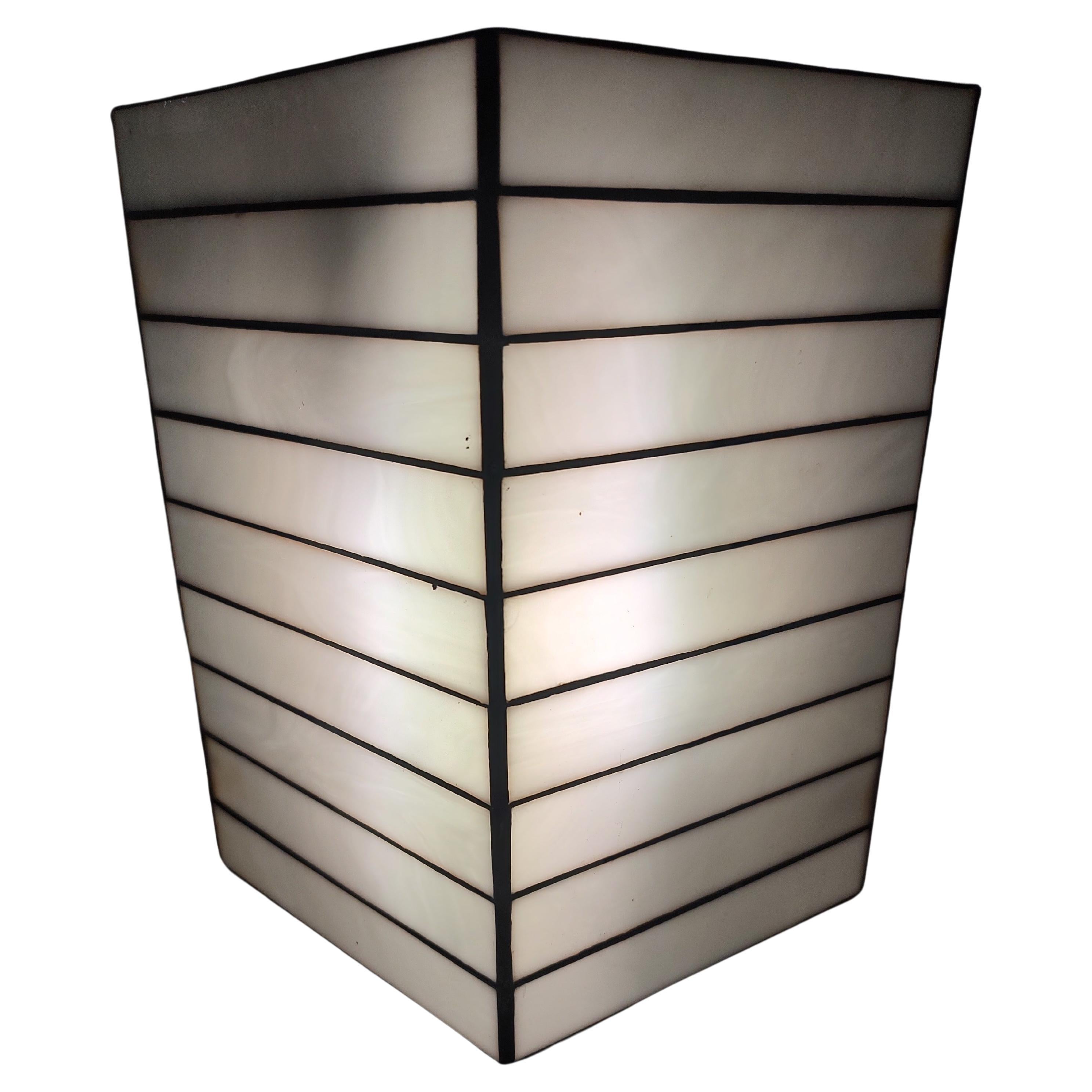 Pair of Modern Architectural Leaded Milk Glass Sconces by Lightolier