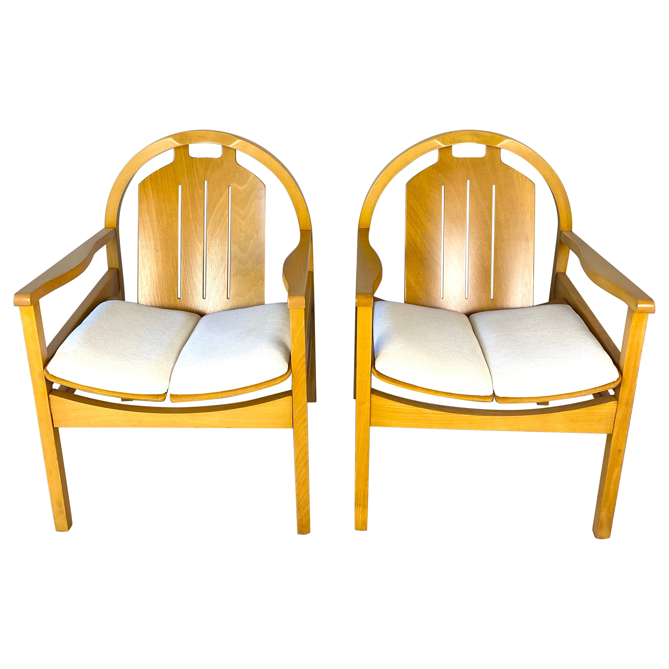 Pair of Modern Armchairs Beechwood + Fabric, Baumann Argos Lounge Chairs