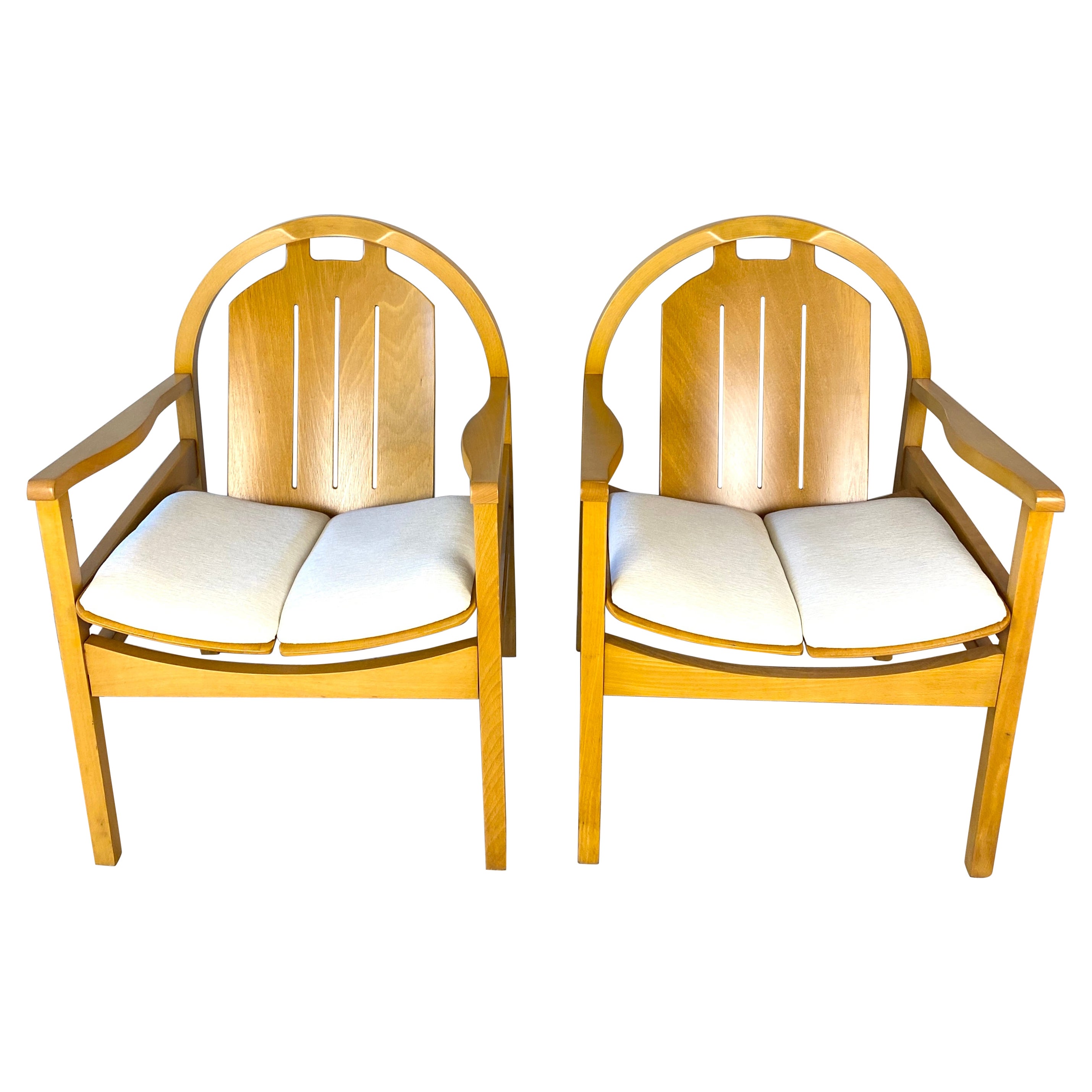Pair of Modern Armchairs Beechwood + Fabric, Baumann Argos Lounge Chairs