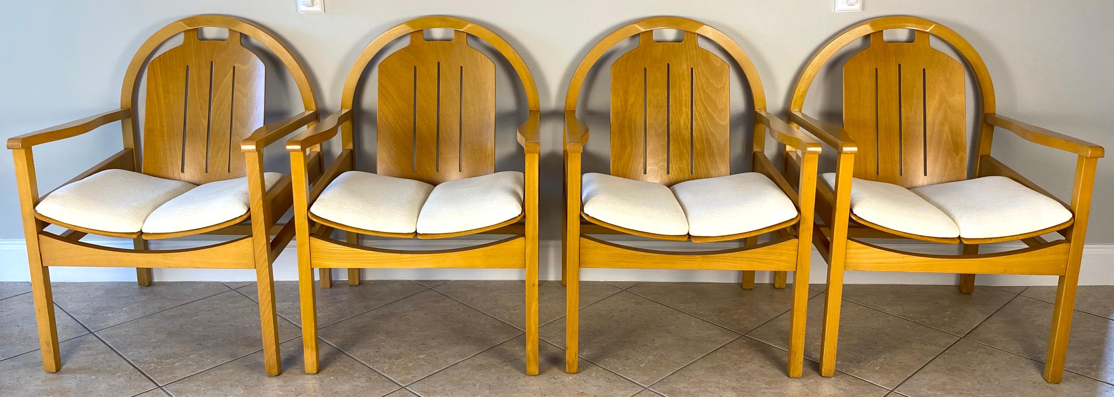 Pair of Modern Armchairs Beechwood + Fabric, Baumann Argos Lounge Armchairs  In Good Condition For Sale In Miami, FL