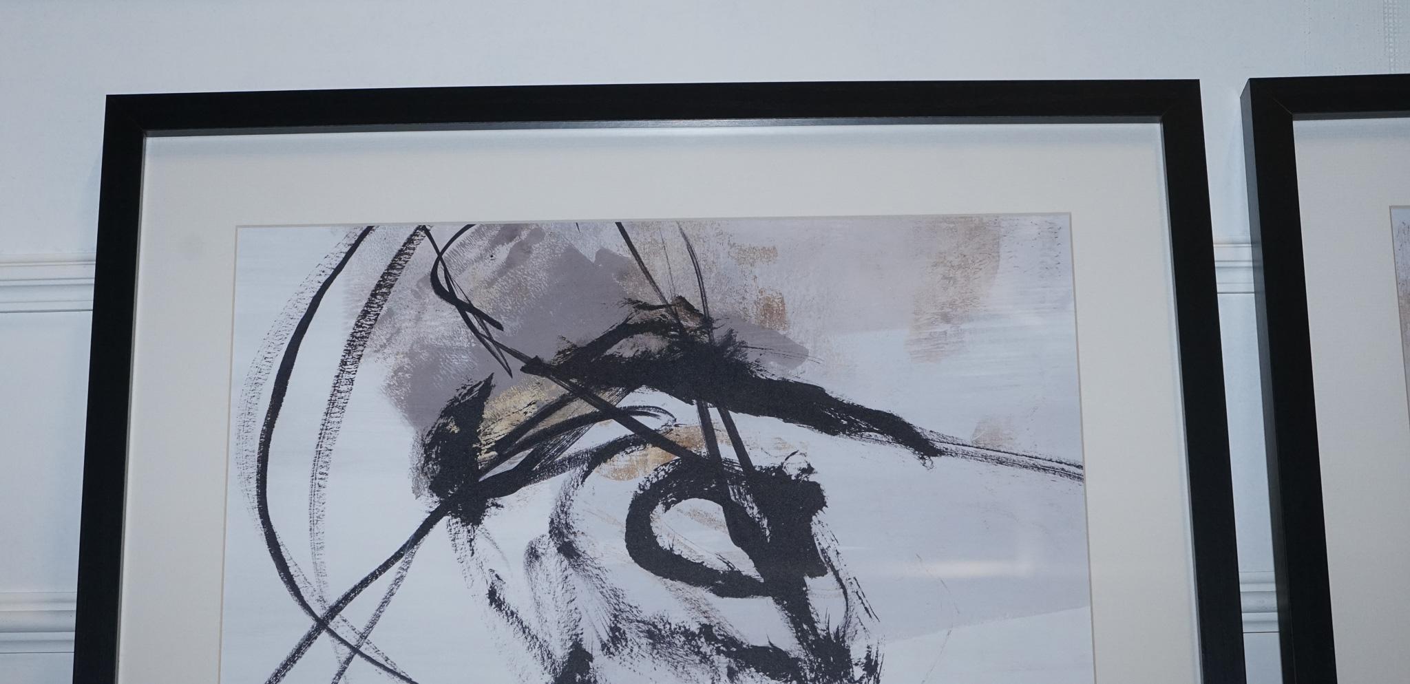 PAIR OF MODERN ART CHARCOAL STYLE WALL PAINTiNGS  BLACK FRAME 1/2 Hecho a mano en venta