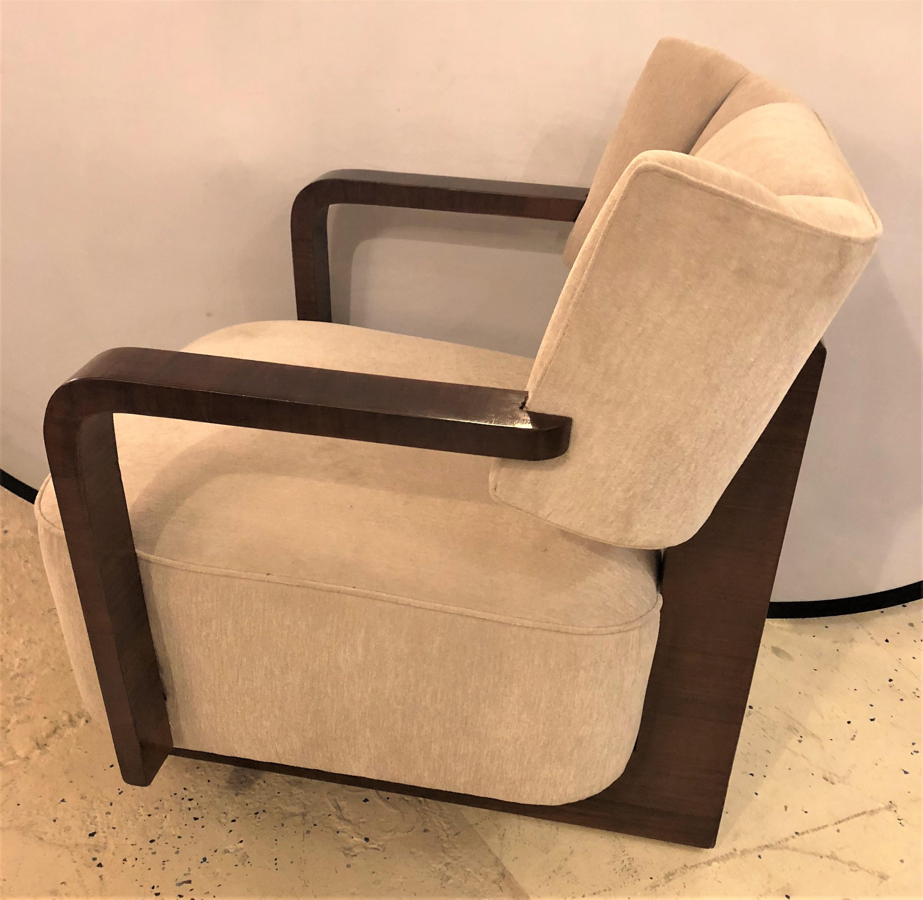 20th Century Pair of Modern Art Deco Rosewood Club Bergère or Lounge Chairs