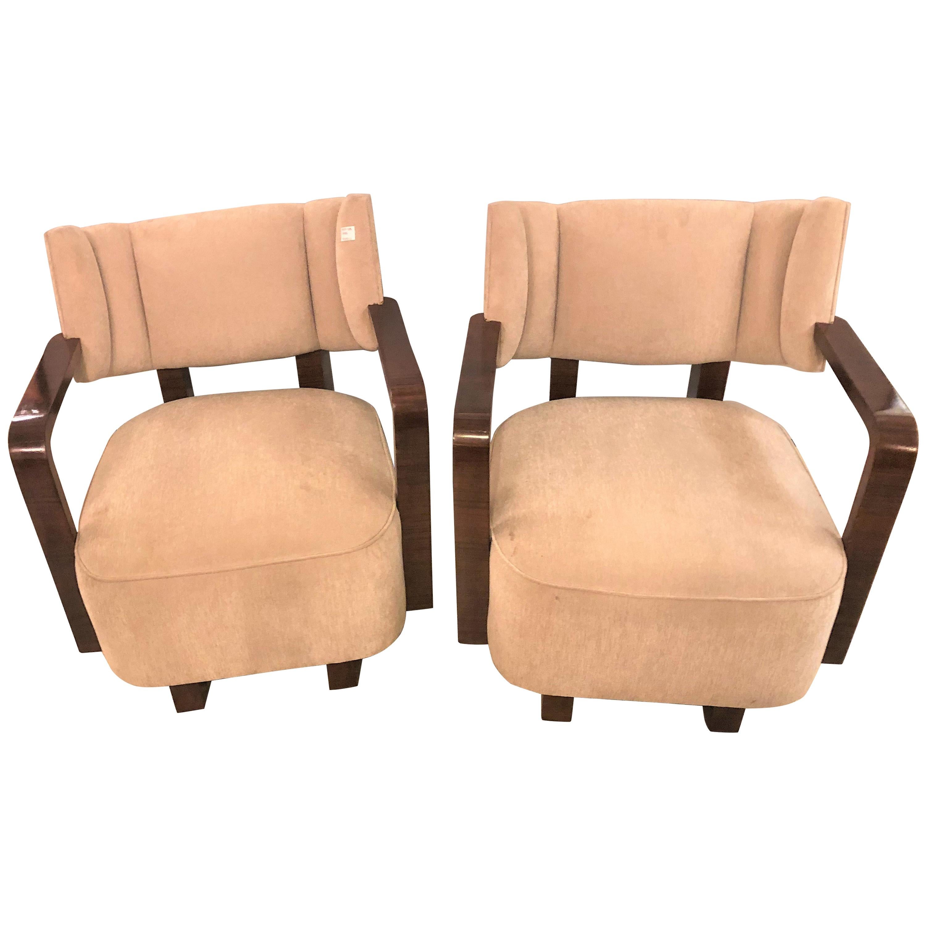 Pair of Modern Art Deco Rosewood Club Bergère or Lounge Chairs