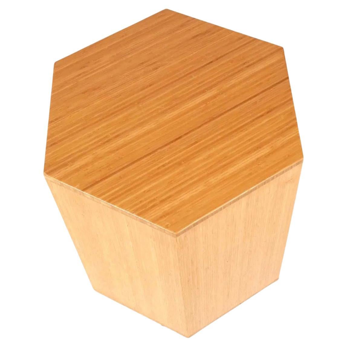 Pair of Modern Bamboo Hexagon side tables. Great set of side tables or use them as plinths for artwork plants of treasures. Ready for use.

Sold as a Pair (2) hexagon tables.

Each measures 23