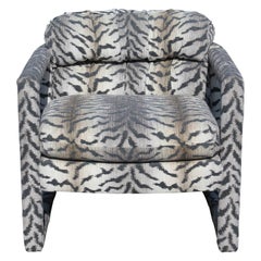 Pair of Modern Barrel Back Parson Style Club Chairs by Drexel in Tiger Print