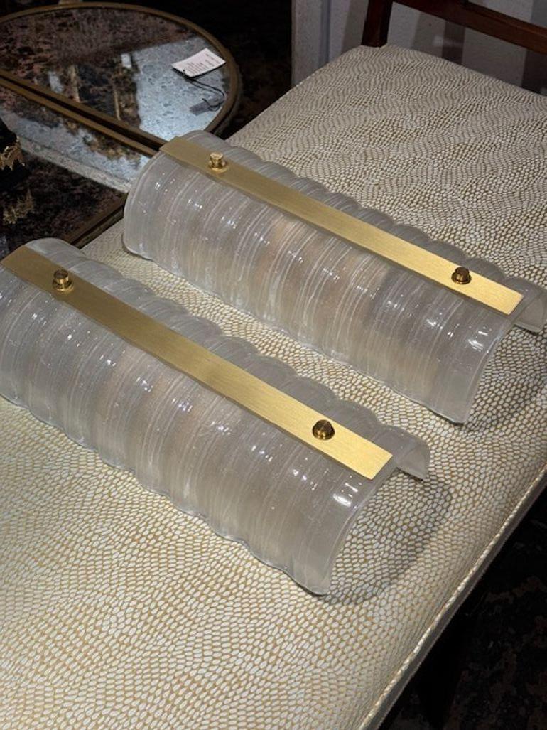 Blown Glass Pair of Modern Barrel Form Sconces For Sale