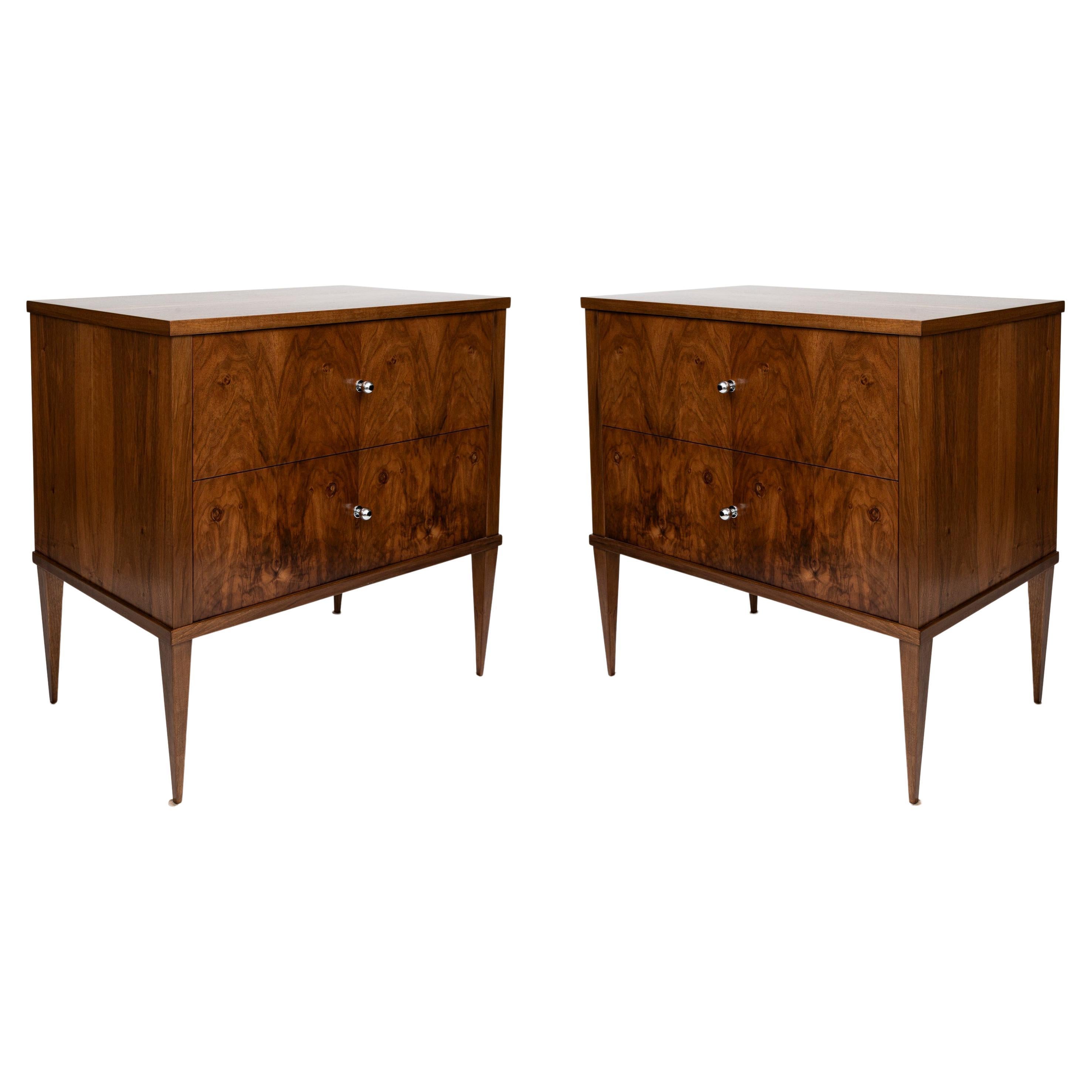 Pair Of Modern Biedermeier Walnut Chest Of Drawers, Contemporary