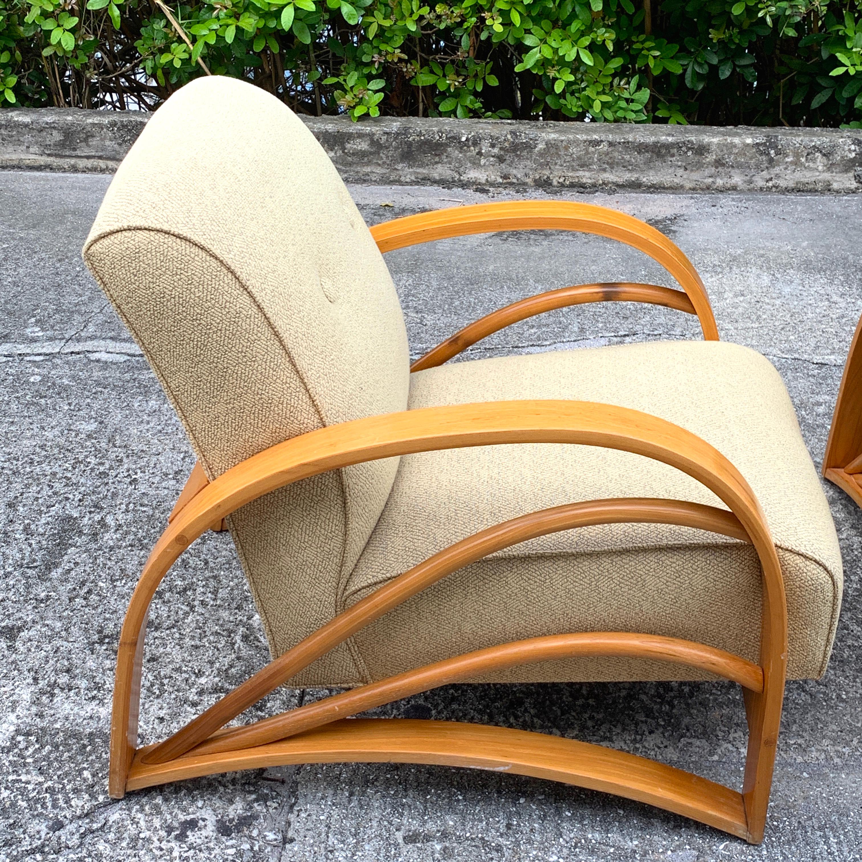 American Pair of Modern Birch Club Chairs in the Style of Paul Frankl