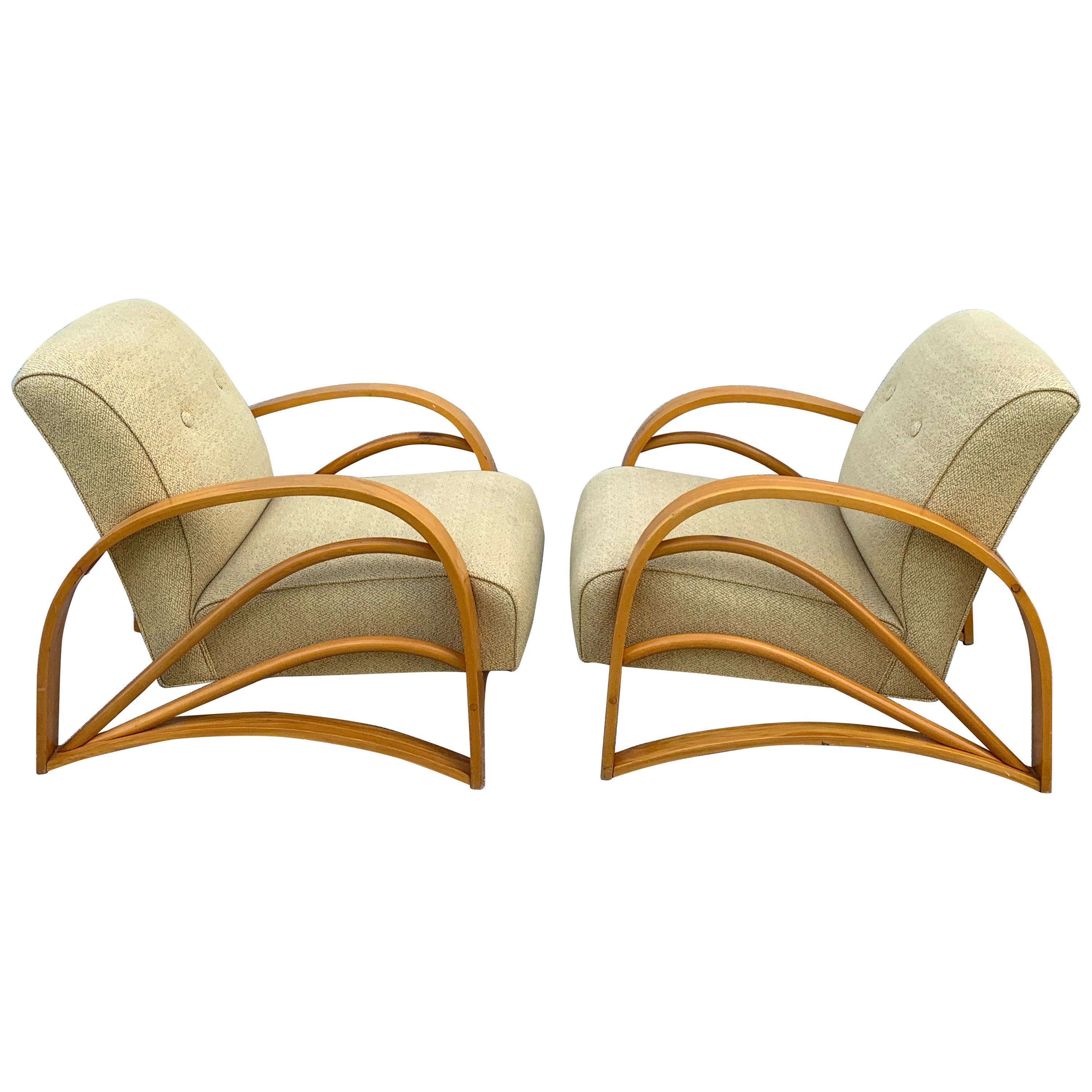 Pair of Modern Birch Club Chairs in the Style of Paul Frankl