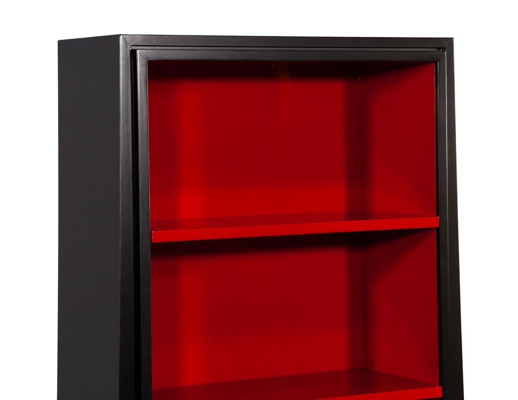 American Pair of Modern Black and Ruby Bookcases