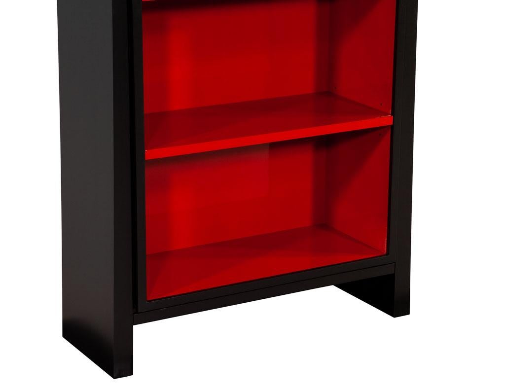 Pair of Modern Black and Ruby Bookcases In New Condition In North York, ON