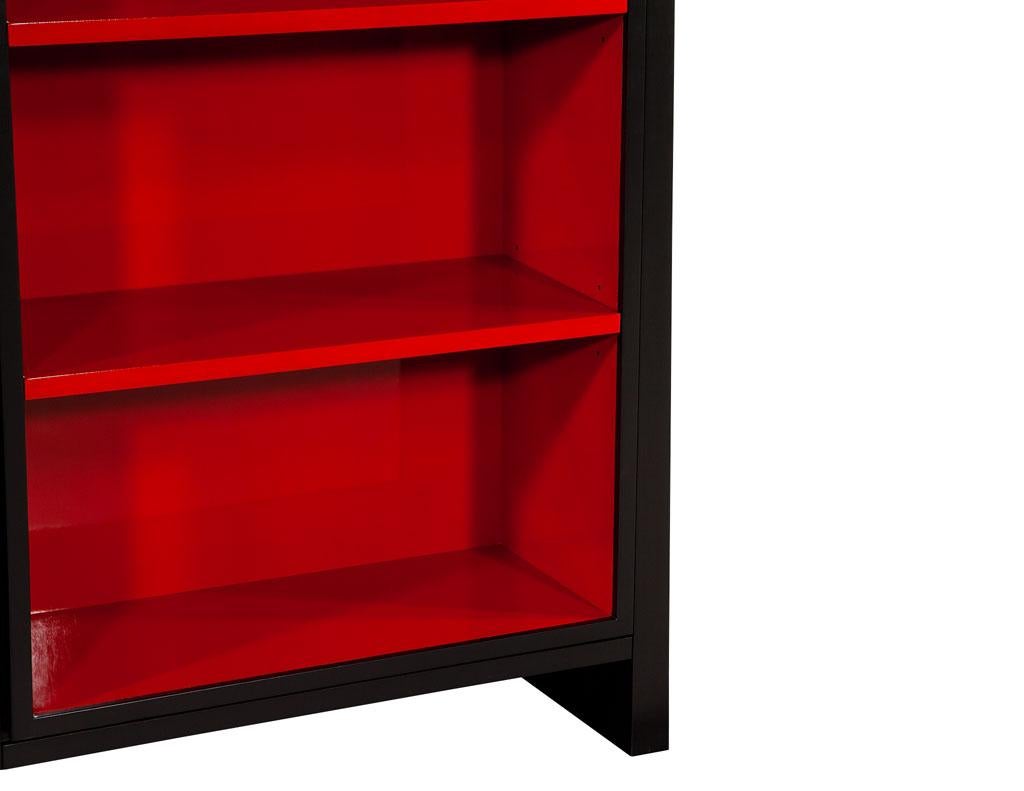 Contemporary Pair of Modern Black and Ruby Bookcases