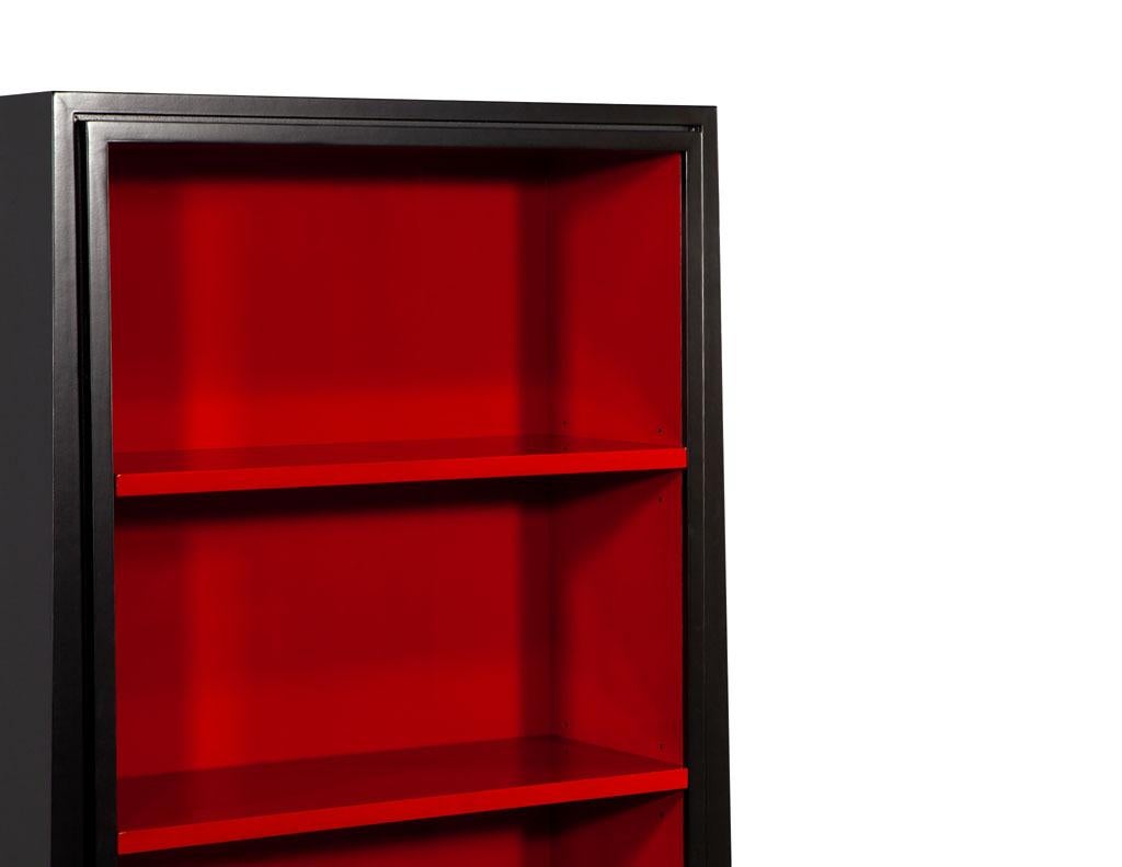 Wood Pair of Modern Black and Ruby Bookcases