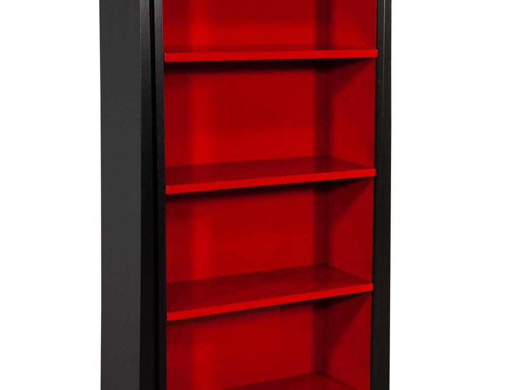 Pair of Modern Black and Ruby Bookcases 1