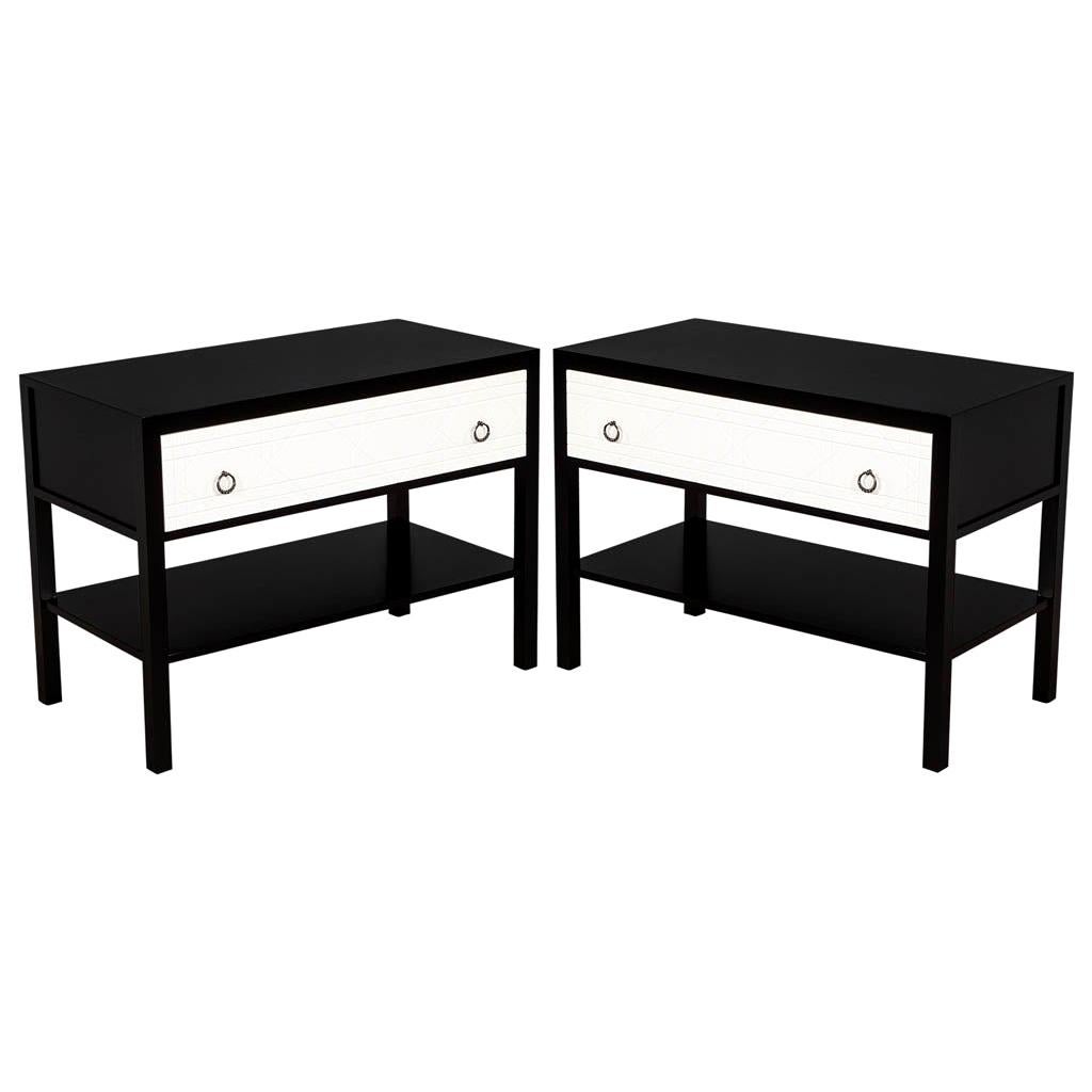 Pair of Modern Black and White Nightstands For Sale
