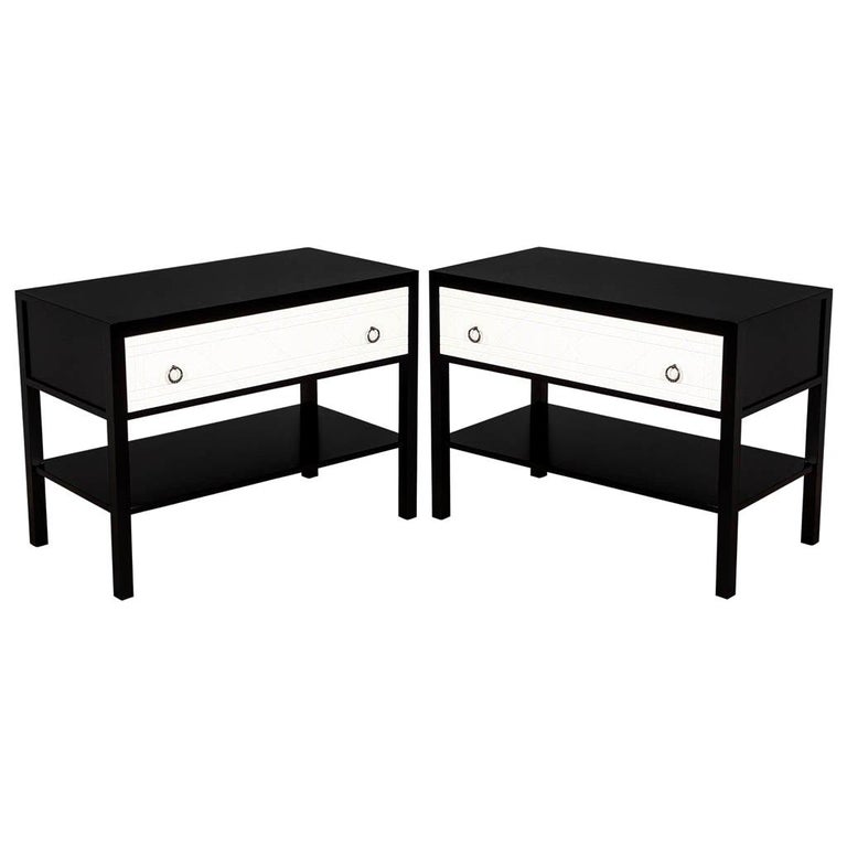 Pair of Modern Black and White Nightstands For Sale