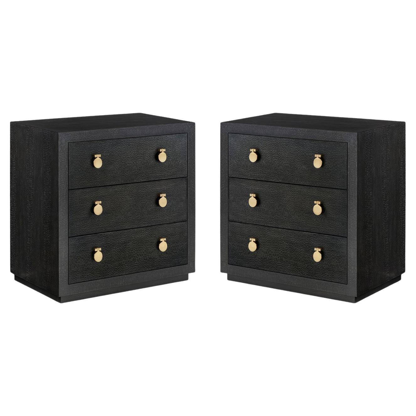 Pair of Modern Black Bedside Chests