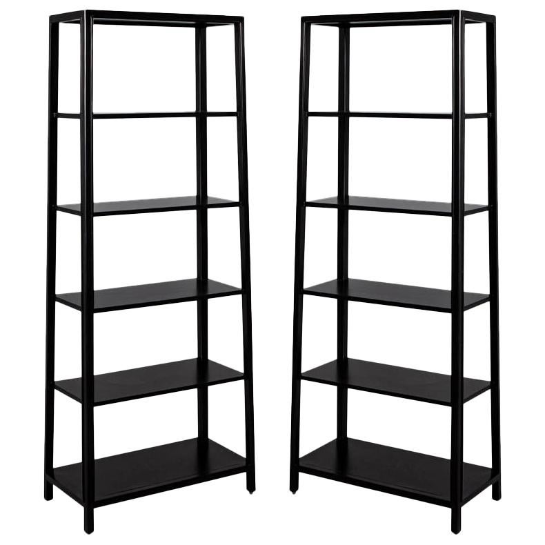 Pair of Modern Black Bookcases in Solid Wood