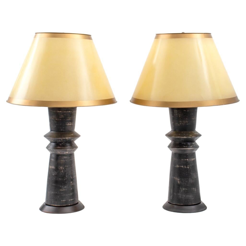 Pair of Modern Black Ceramic Table Lamps