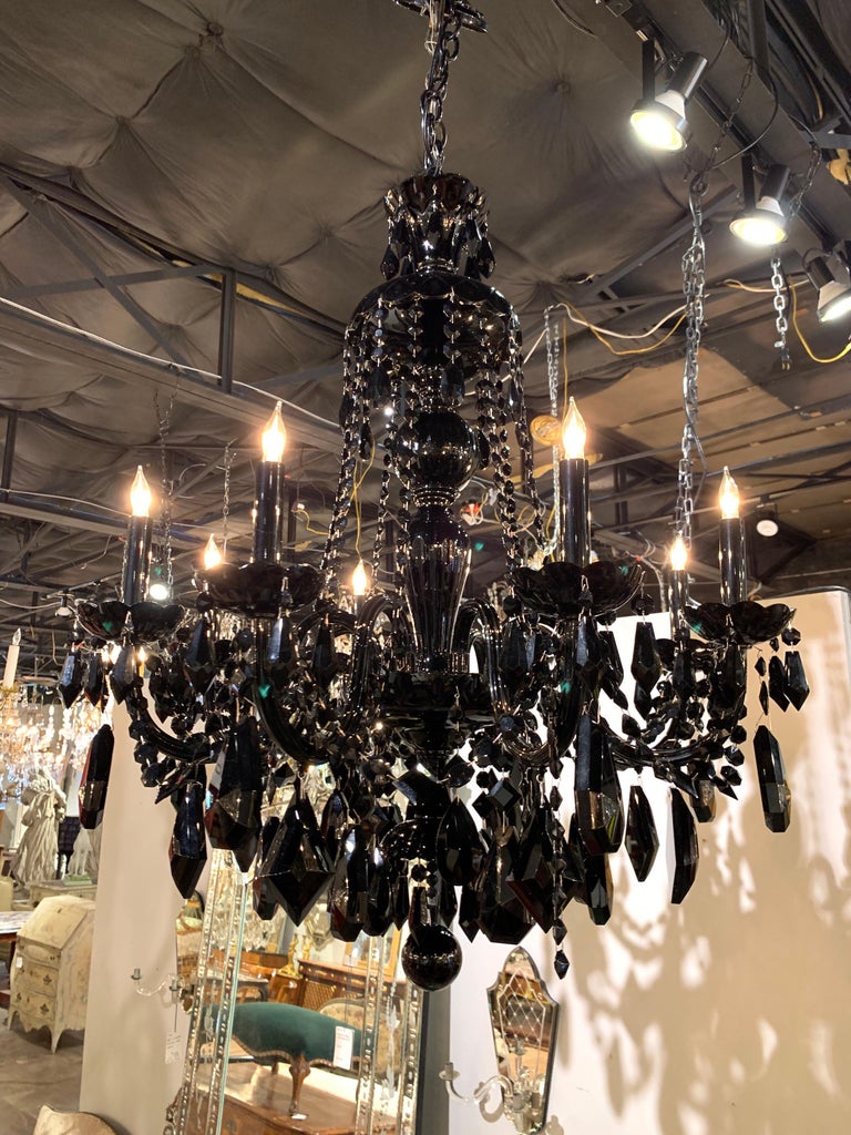 Pair of Modern Black Crystal 8Light Chandeliers at 1stDibs black