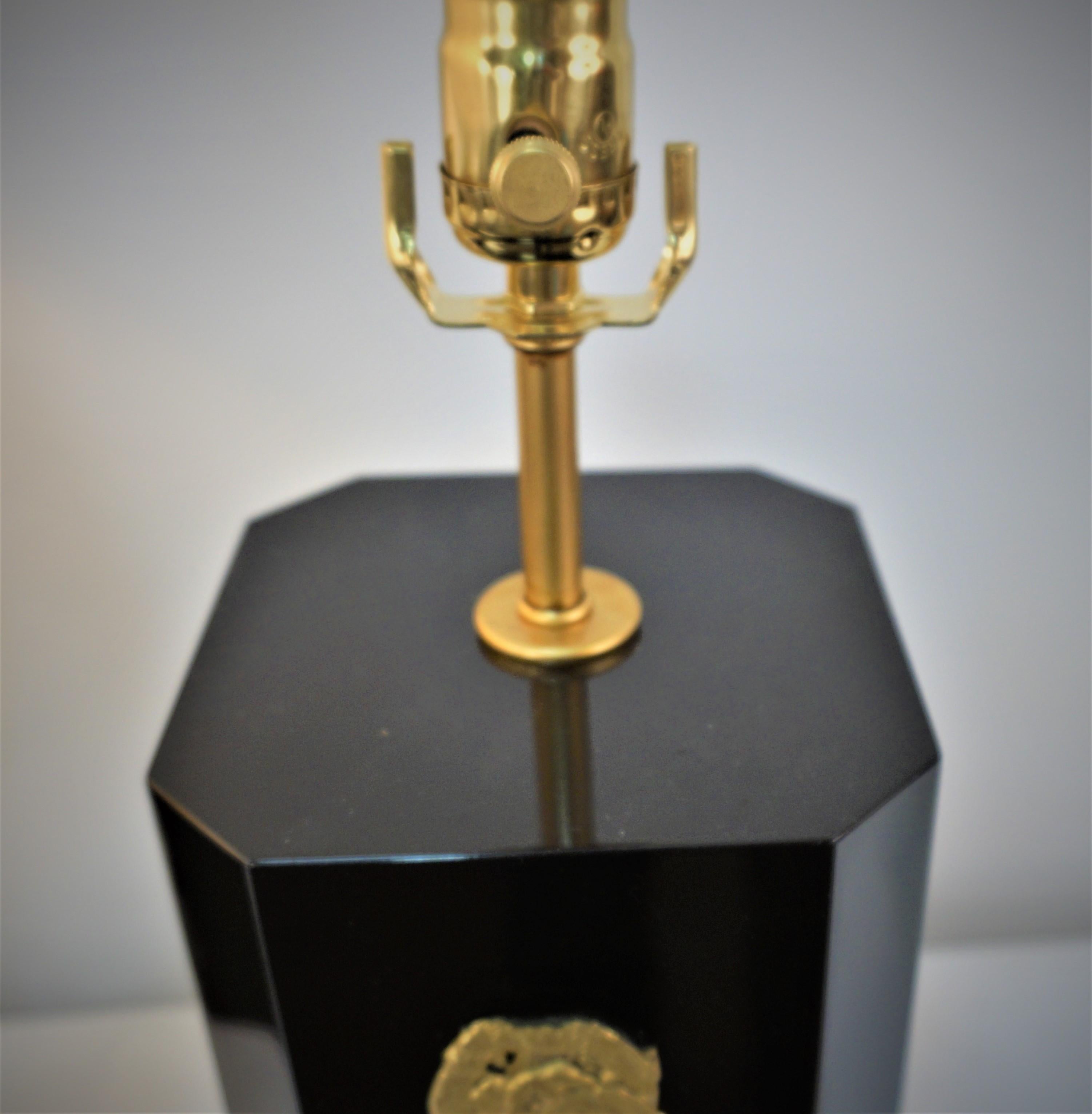Late 20th Century Pair of Modern Black Granite and Bronze Table Lamps in Style of Maison Jansen For Sale